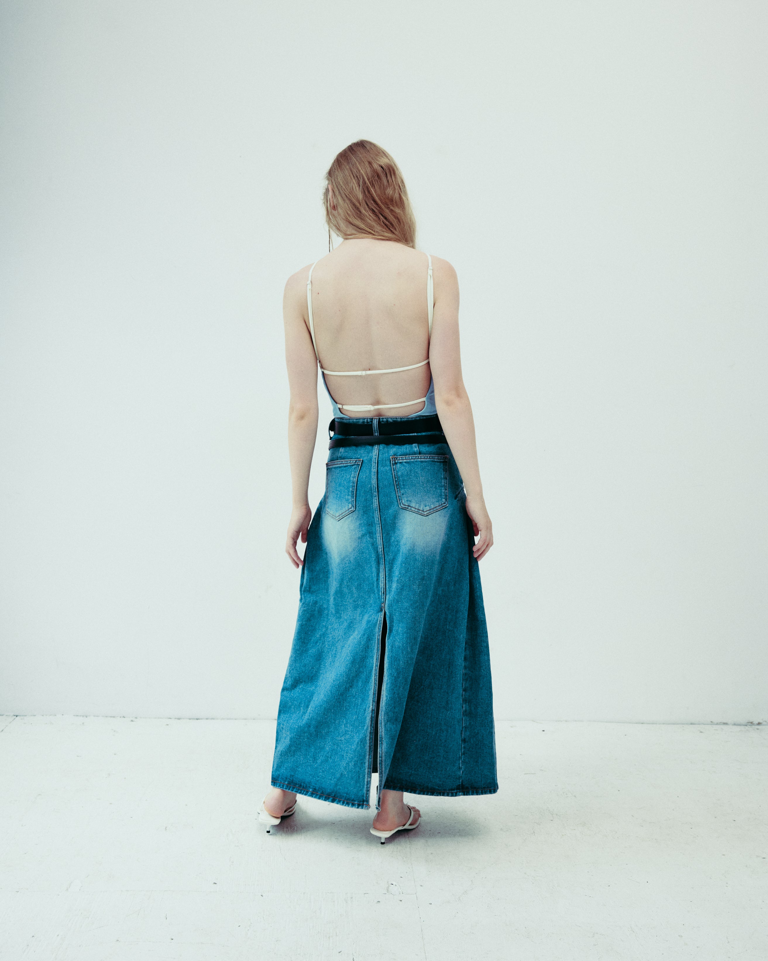 DROP EDITION Belted Denim Skirt