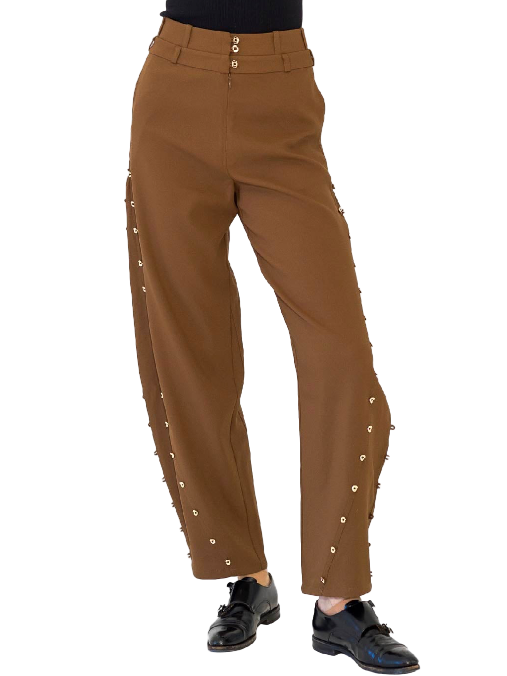 HAN WEN STUDIO Curved Wide-Leg Trouser in Brown