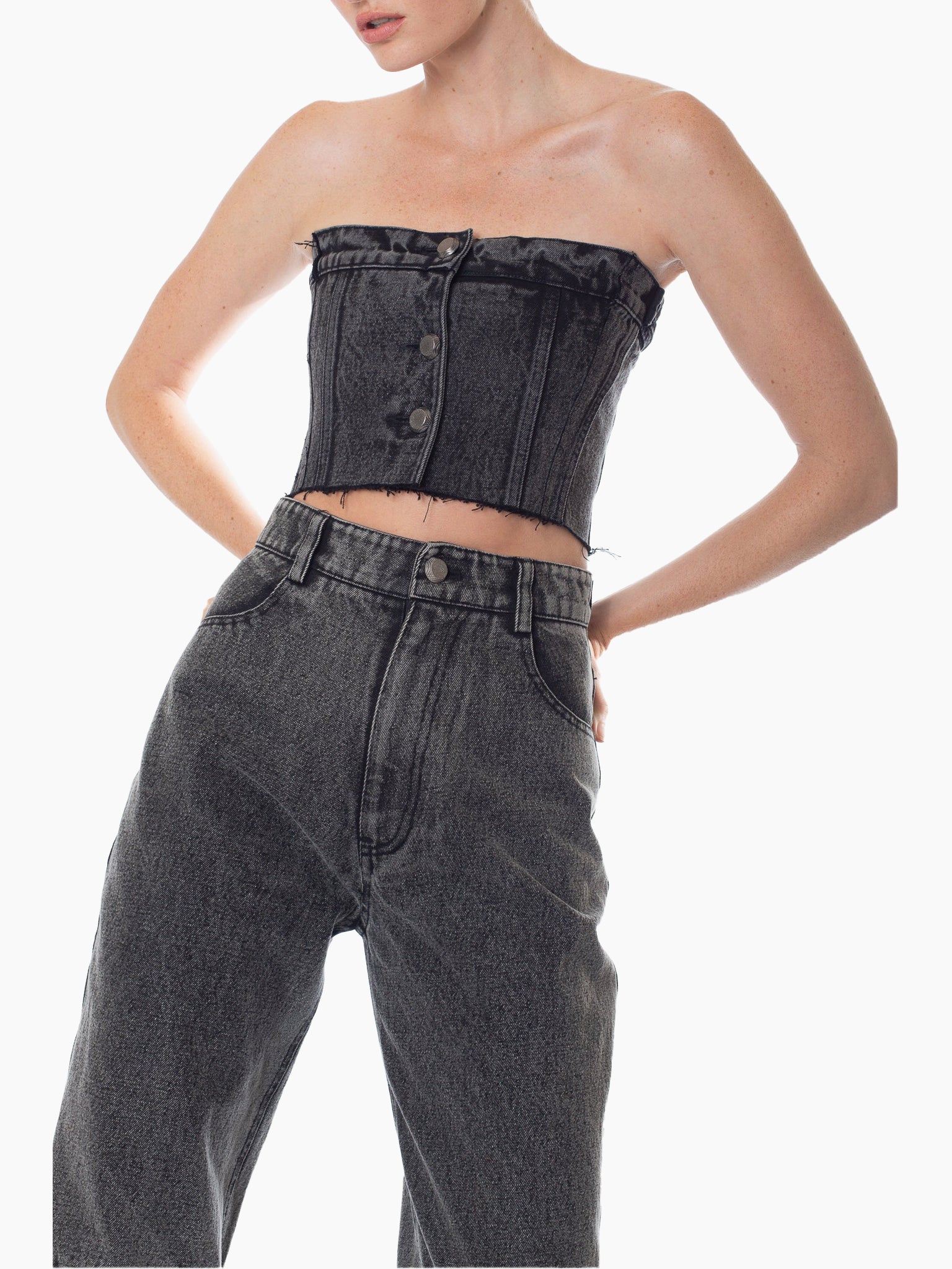 BONBOM Black Denim Crop Tube Top