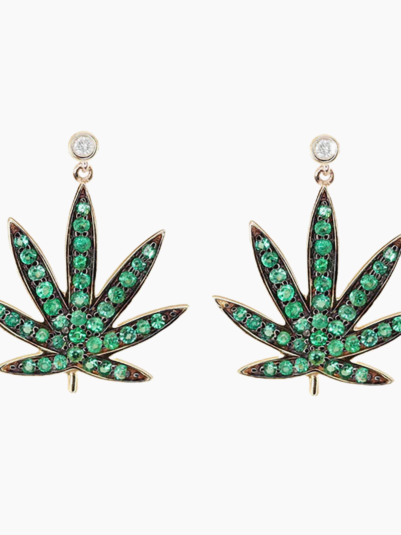 LUNA SKYE Diamond and Emerald Sweet Leaf Stud Drip Earring
