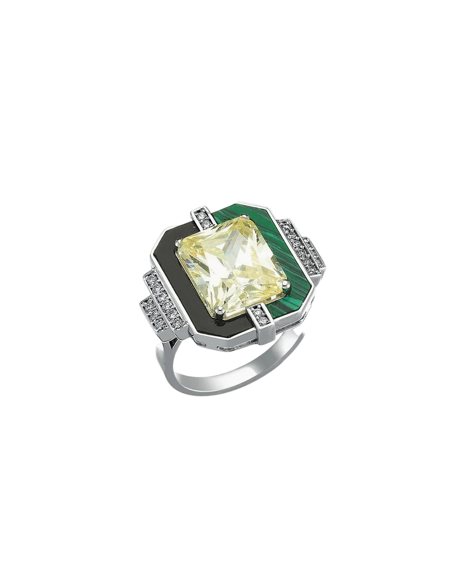 MELIS GORAL Luna Luce Malachite & Yellow Topaz Ring