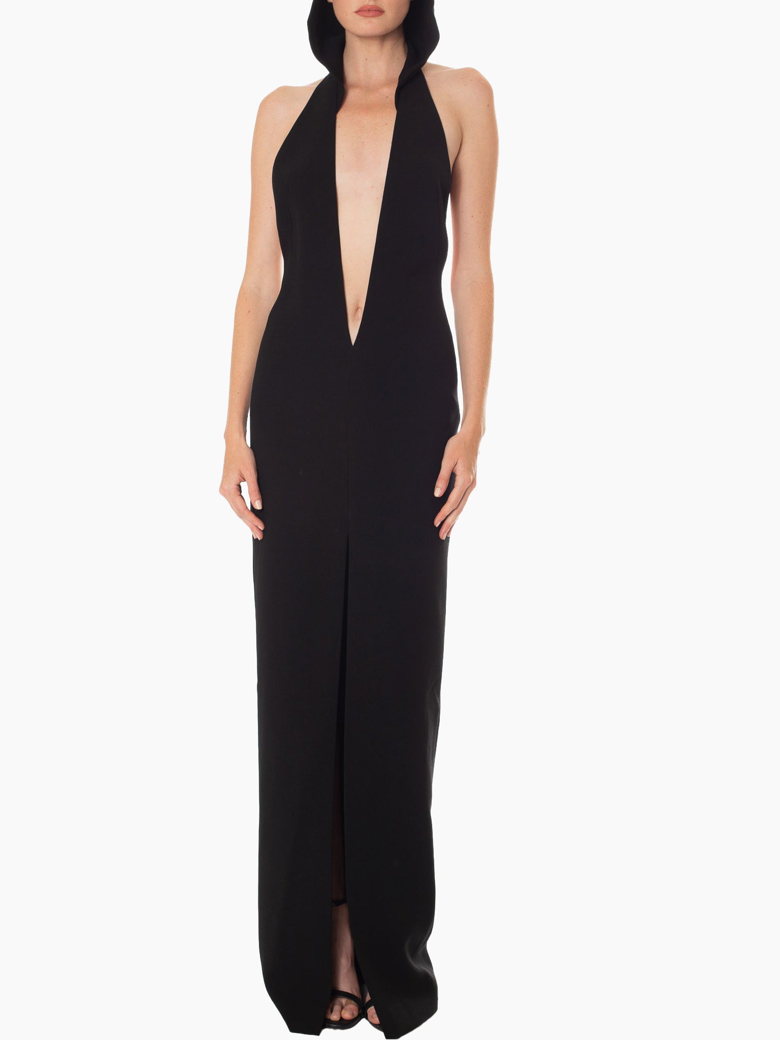 MONOT Hooded Halter Slit Maxi Dress