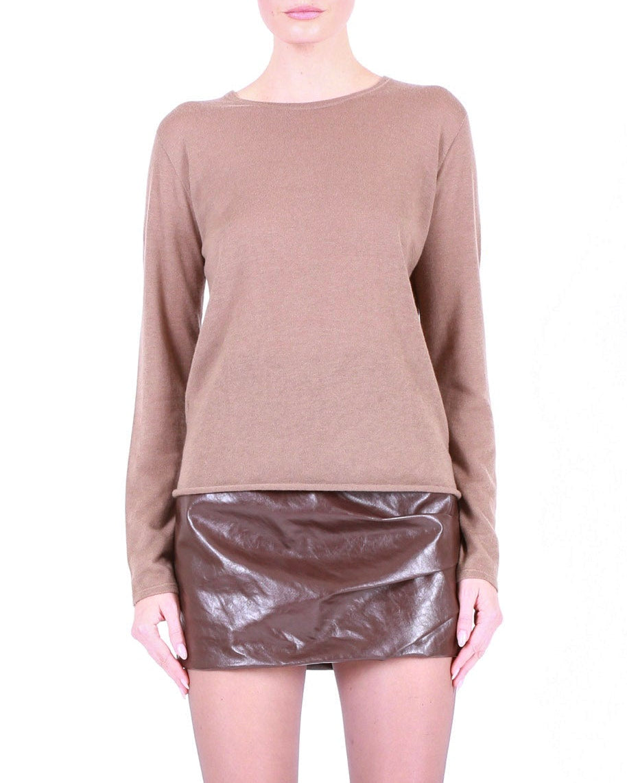 MAJESTIC FILATURES Long Sleeve Cashmere Crewneck Brown
