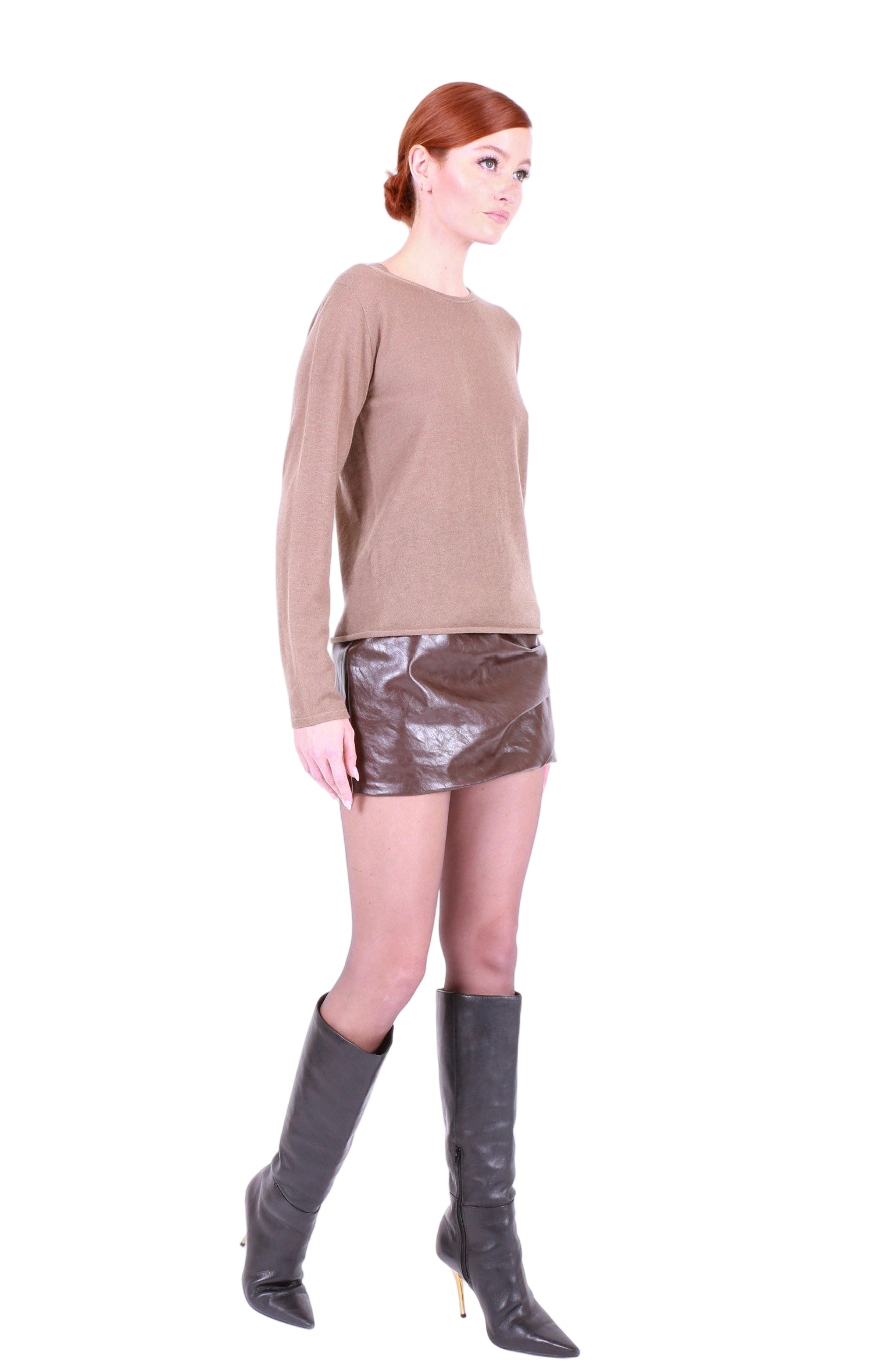 MAJESTIC FILATURES Long Sleeve Cashmere Crewneck Brown