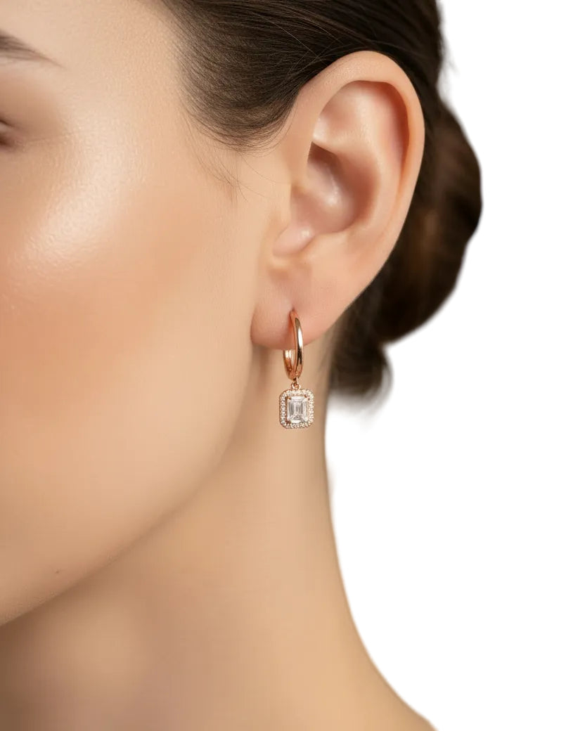 ANEV Square Diamond Dangle Huggies