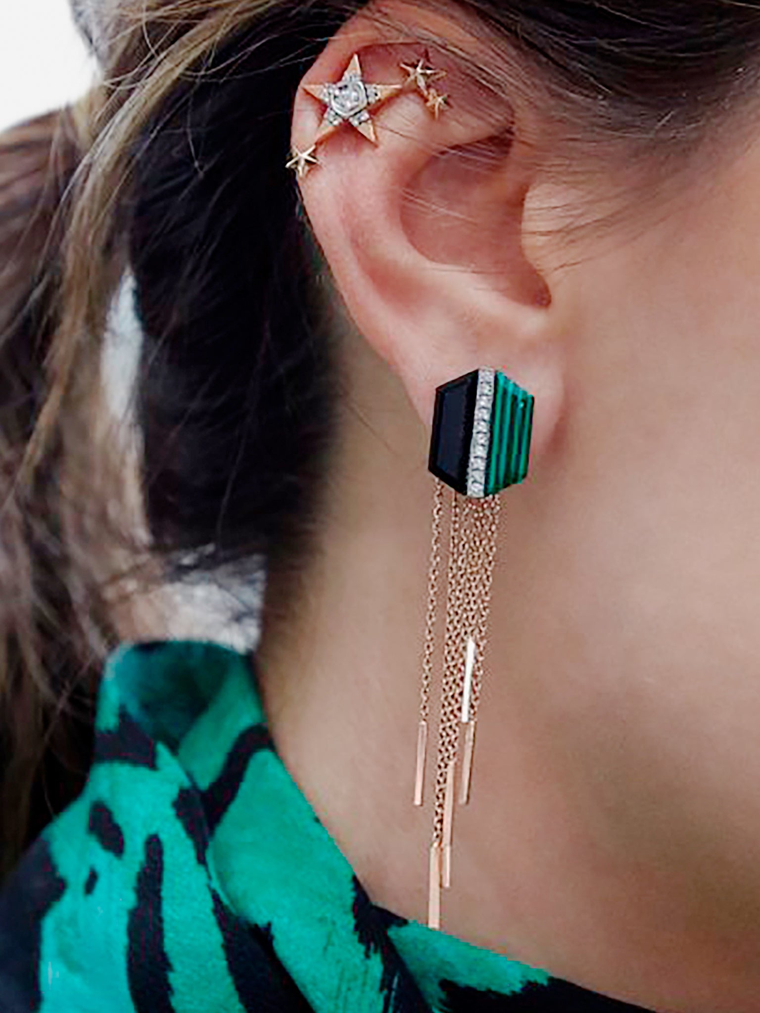 MELIS GORAL Deep Space Malachite &amp; Onyx Earrings