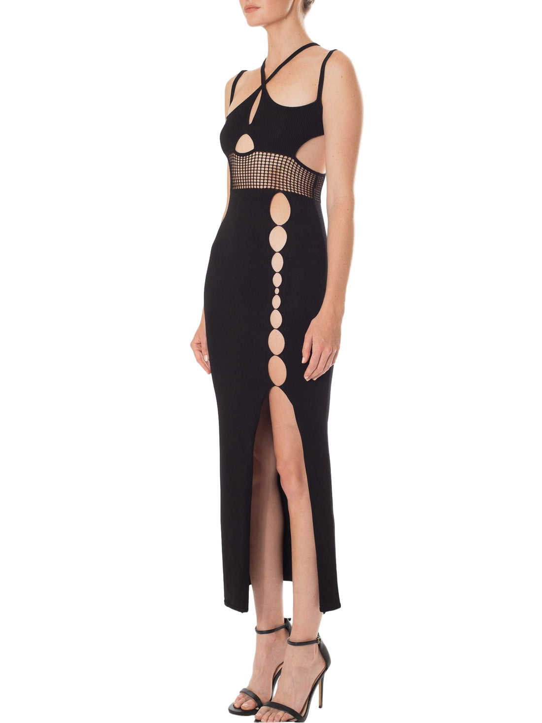 HAN WEN STUDIO Ribbed Knit Twisted-Waist Strappy Midi Dress