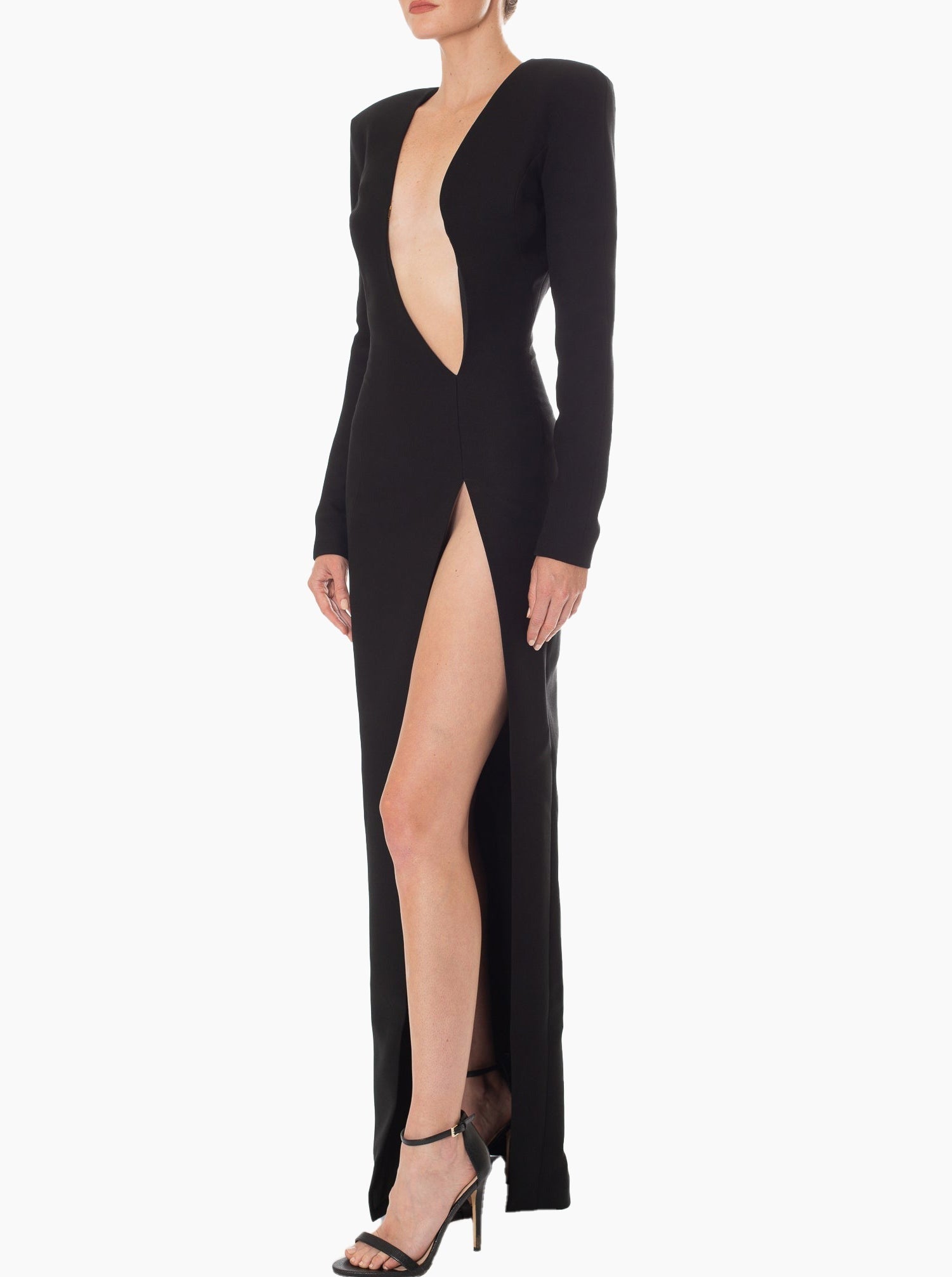 MONOT Asymmetrical V-Neck High Slit Dress