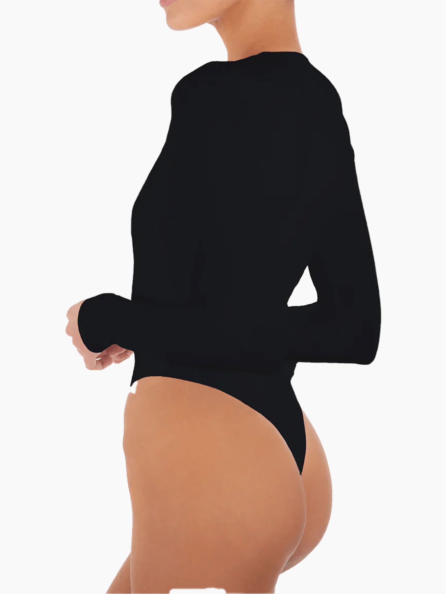 ETERNE Long Sleeve Deep V Bodysuit in Black