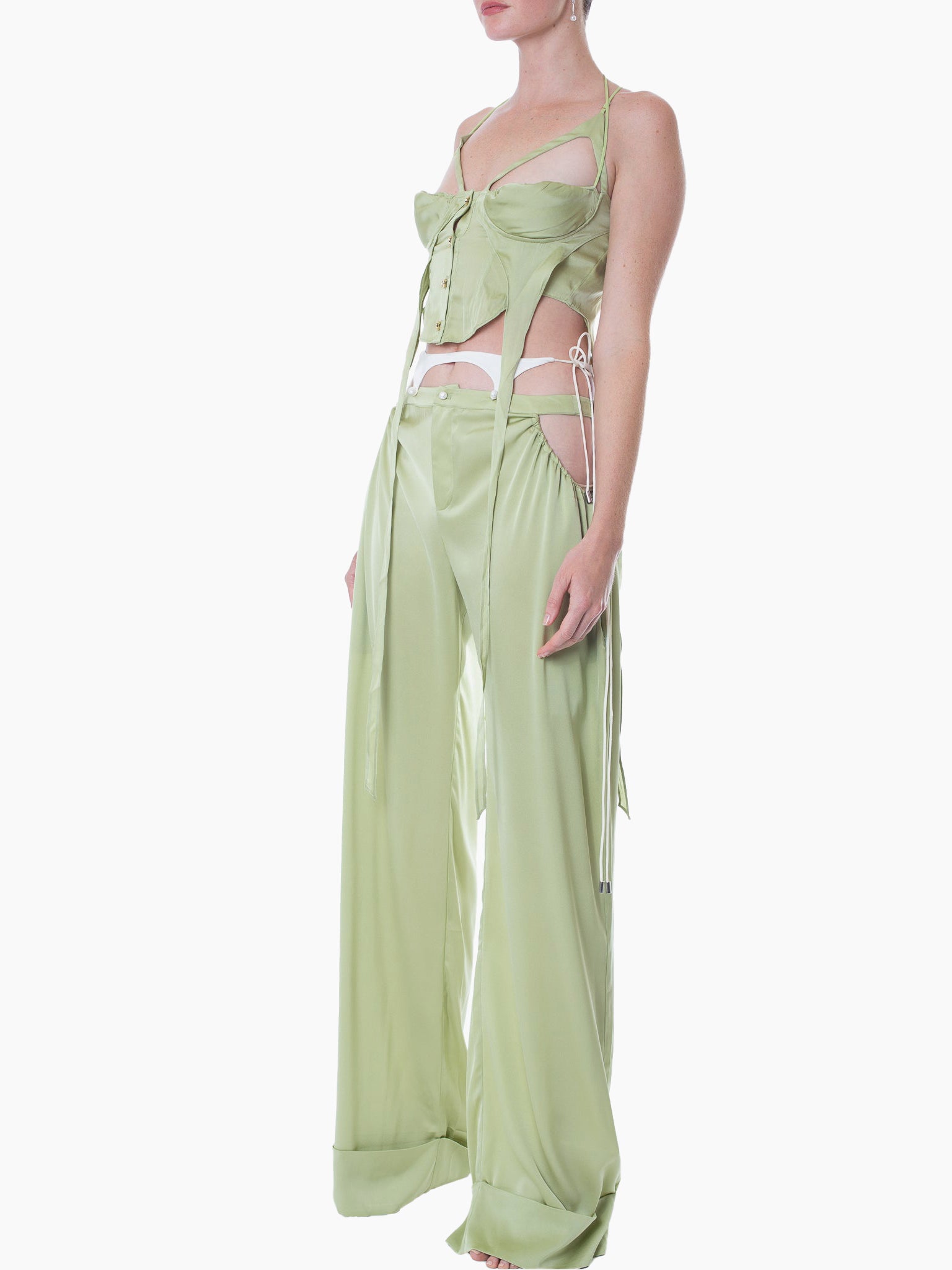 HAN WEN STUDIO Relaxed Fit Cut Out Silk Pant