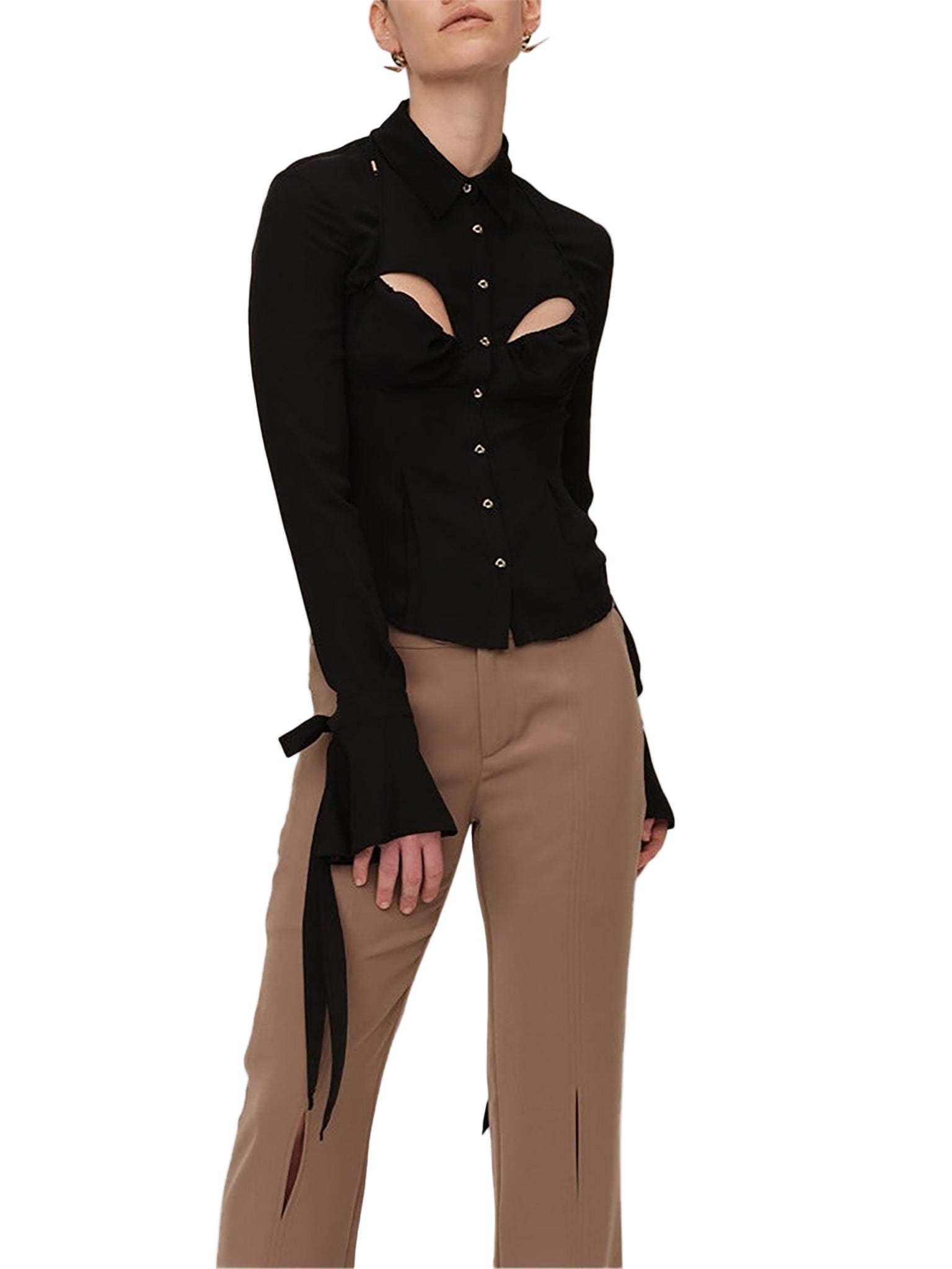 HAN WEN STUDIO Silk Fitted Strappy Bra Blouse