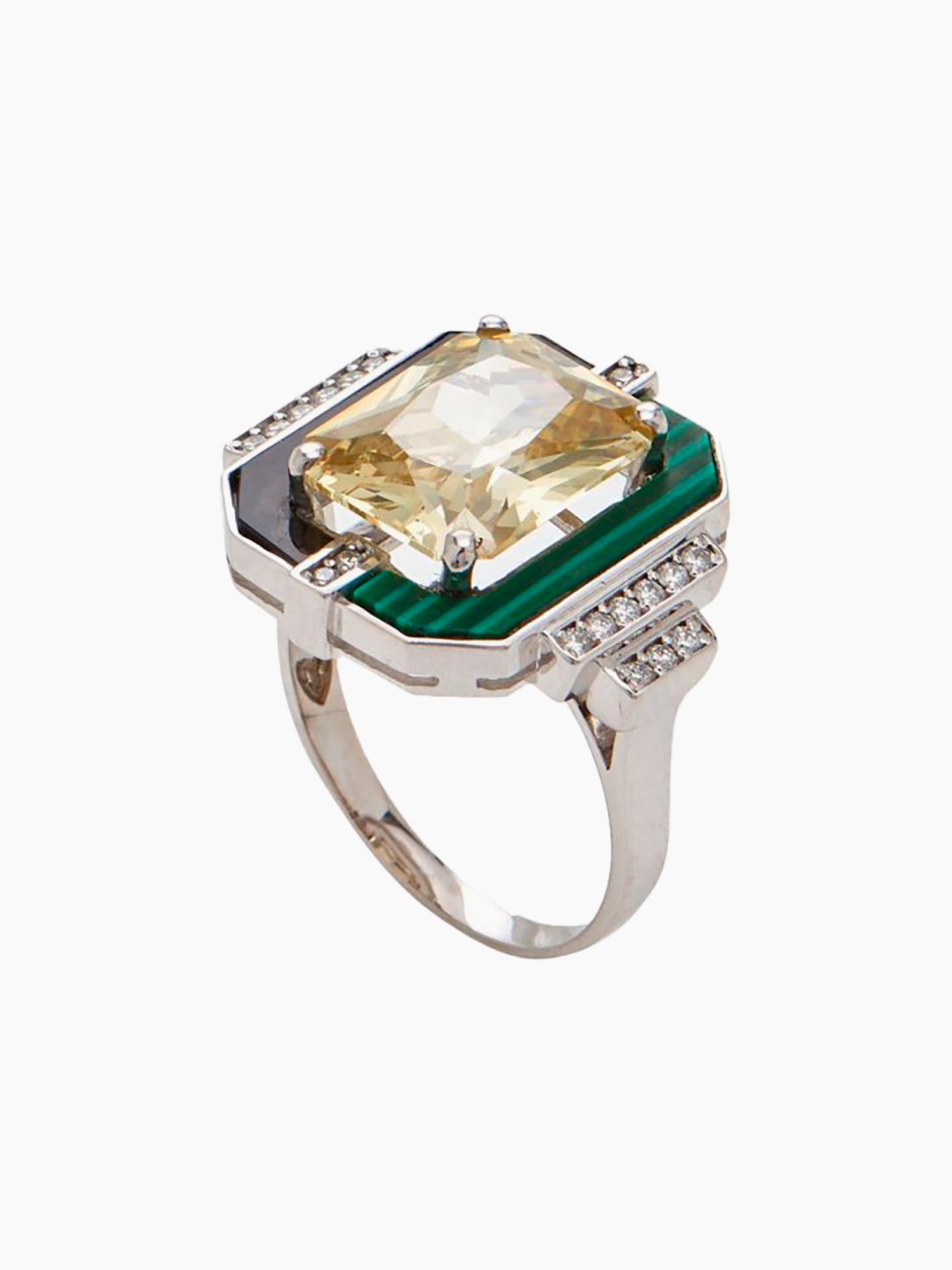 MELIS GORAL Luna Luce Malachite & Yellow Topaz Ring