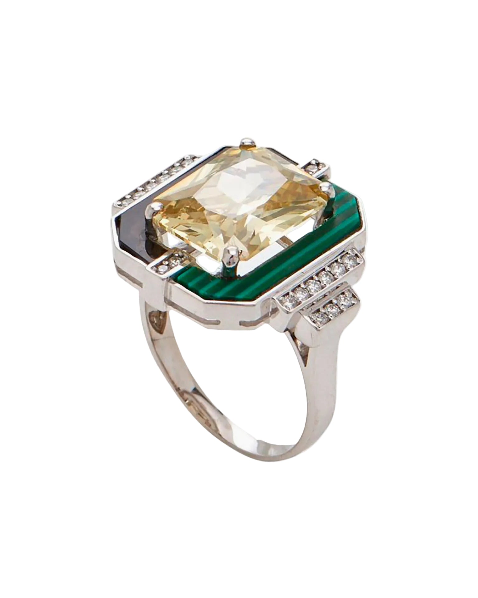 MELIS GORAL Luna Luce Malachite & Yellow Topaz Ring