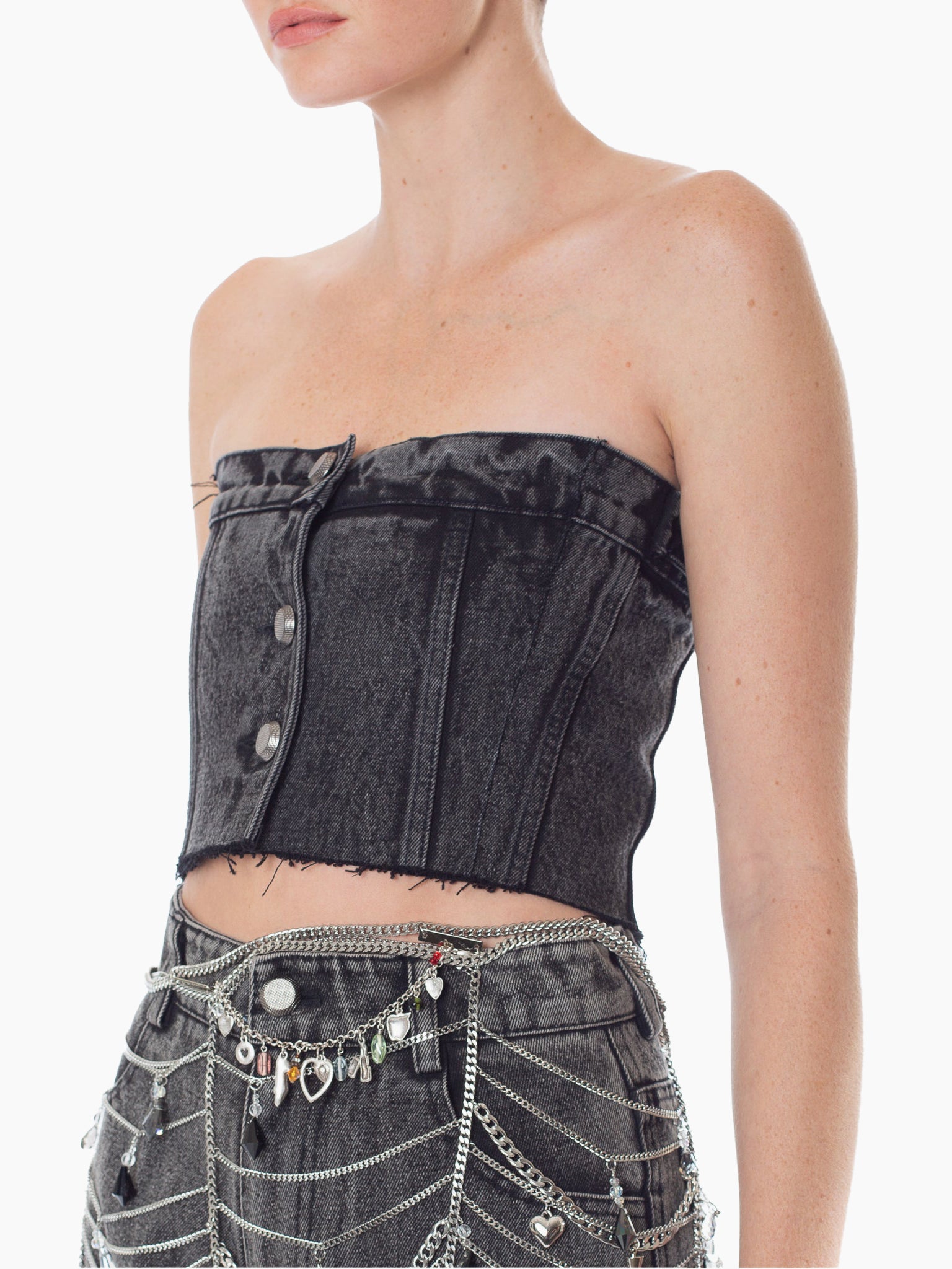 BONBOM Black Denim Crop Tube Top