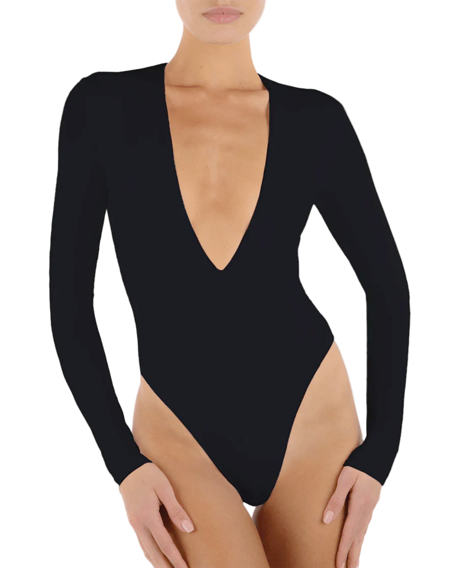ETERNE Long Sleeve Deep V Bodysuit