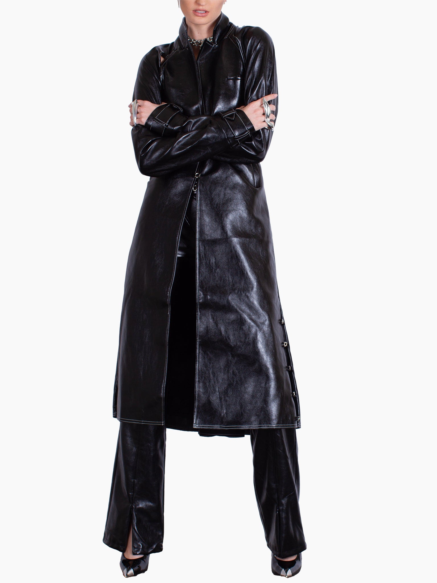 HAN WEN STUDIO Layered-Back Leather Trench Coat