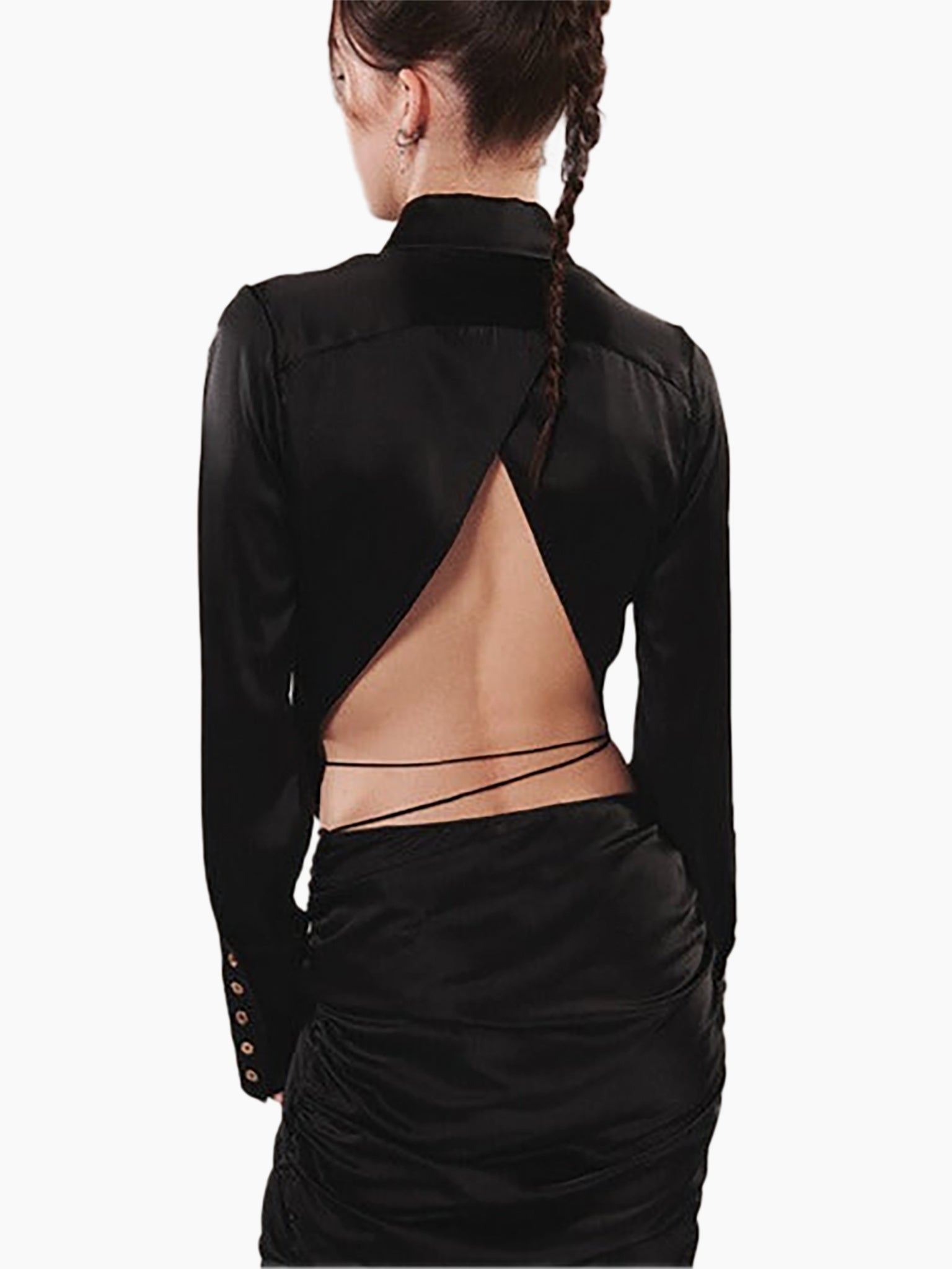 HAN WEN STUDIO Open Back Fitted Silk Blouse