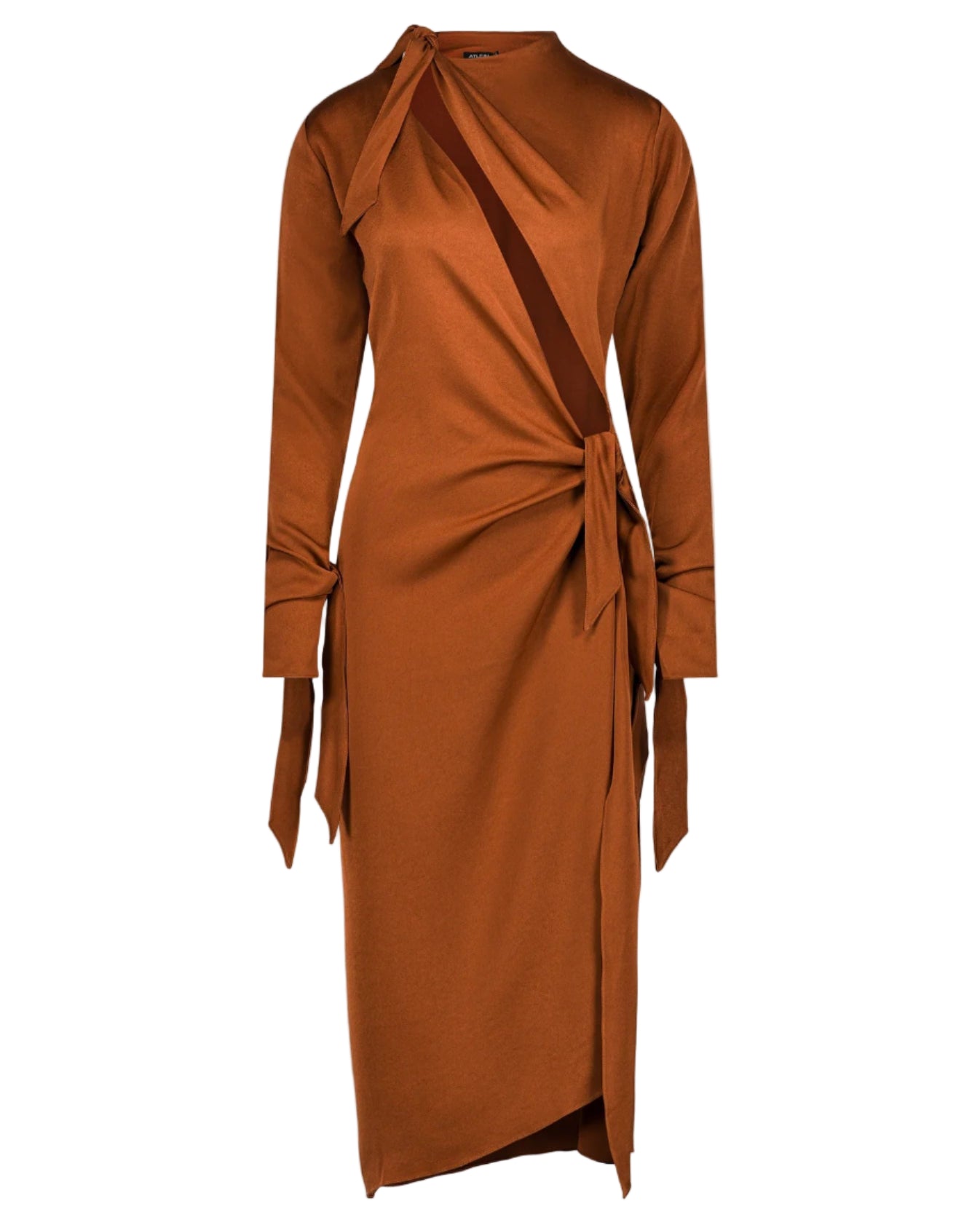 ATLEIN Satin Crepe Knot Detail Wrap Dress