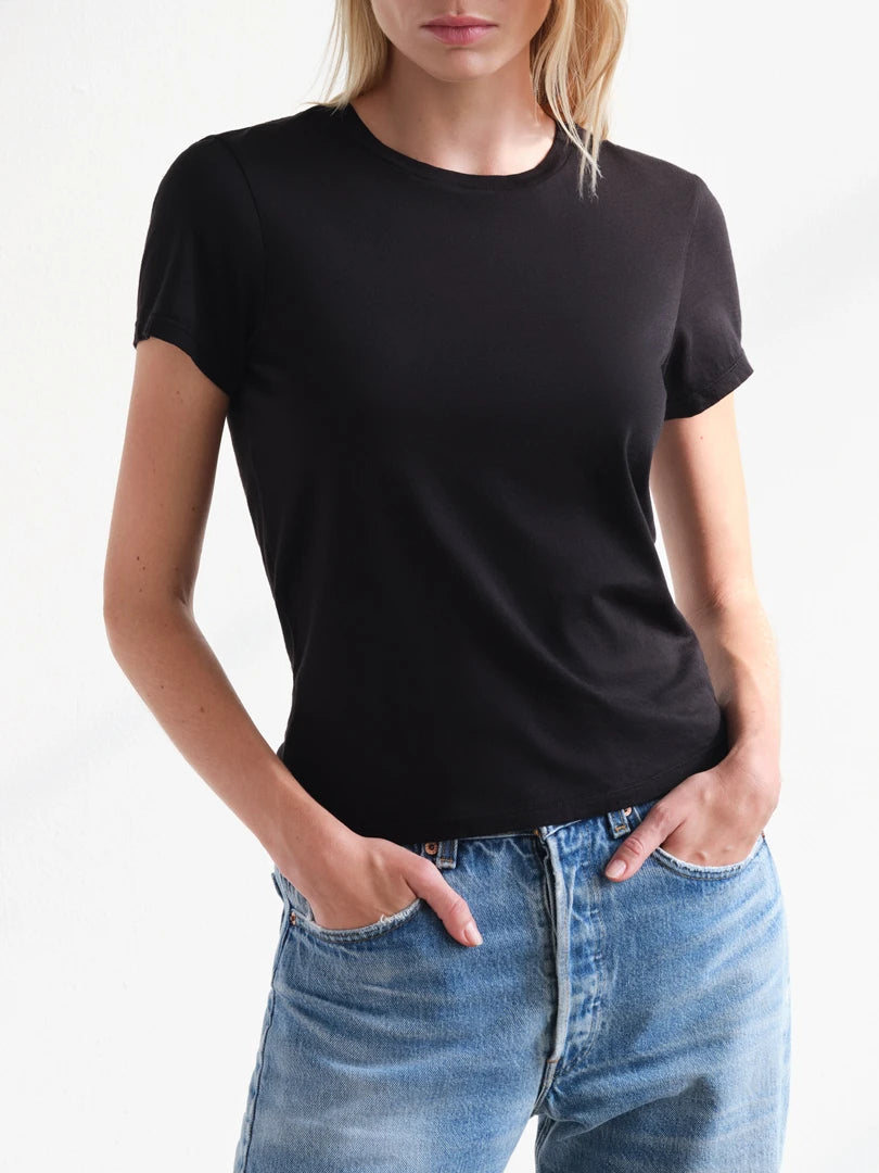 MYLES PRICE Short Sleeve Crew Neck Mini Jersey Tee in Black