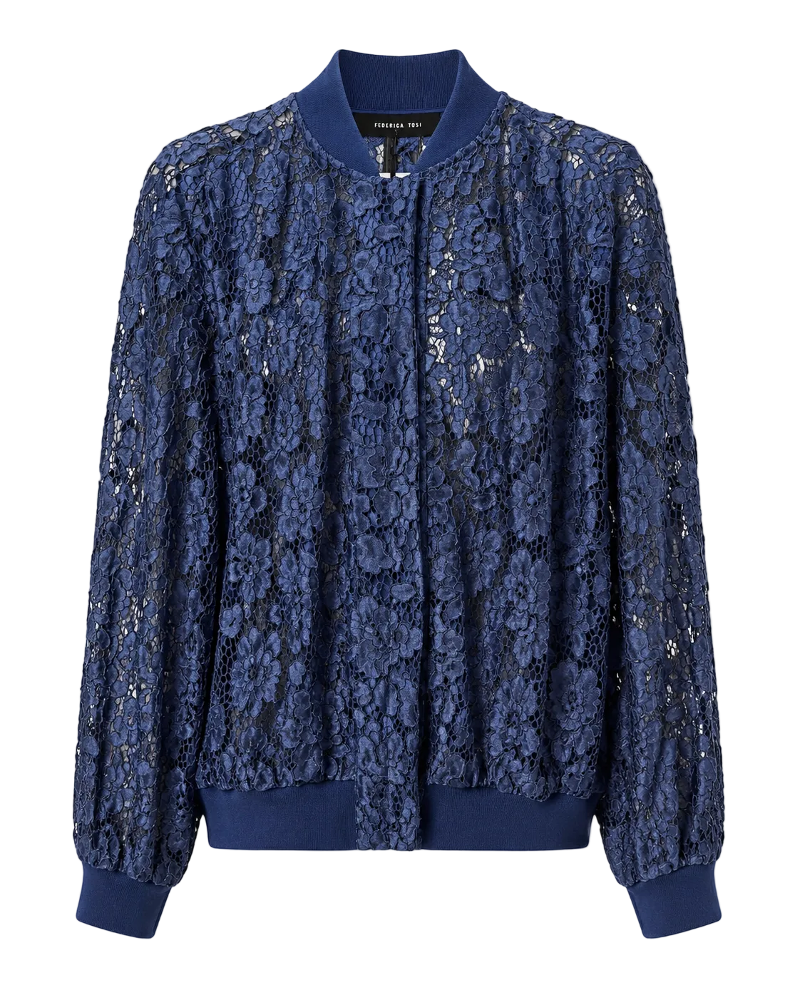 FEDERICA TOSI Sheer Floral Blue Bomber Jacket