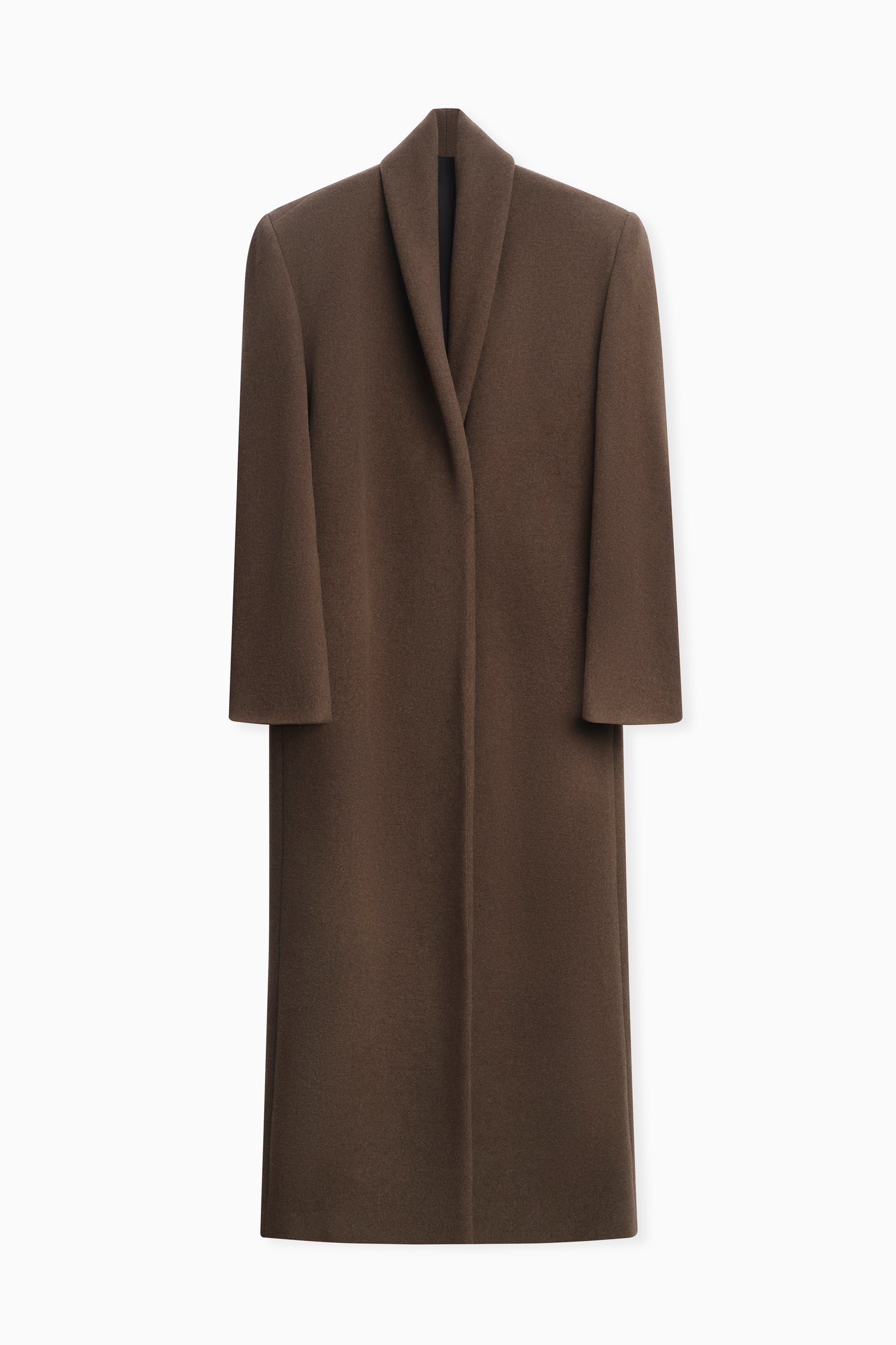 GIA STUDIOS Dark Brown Wool Draped Shawl Lapel Long Coat