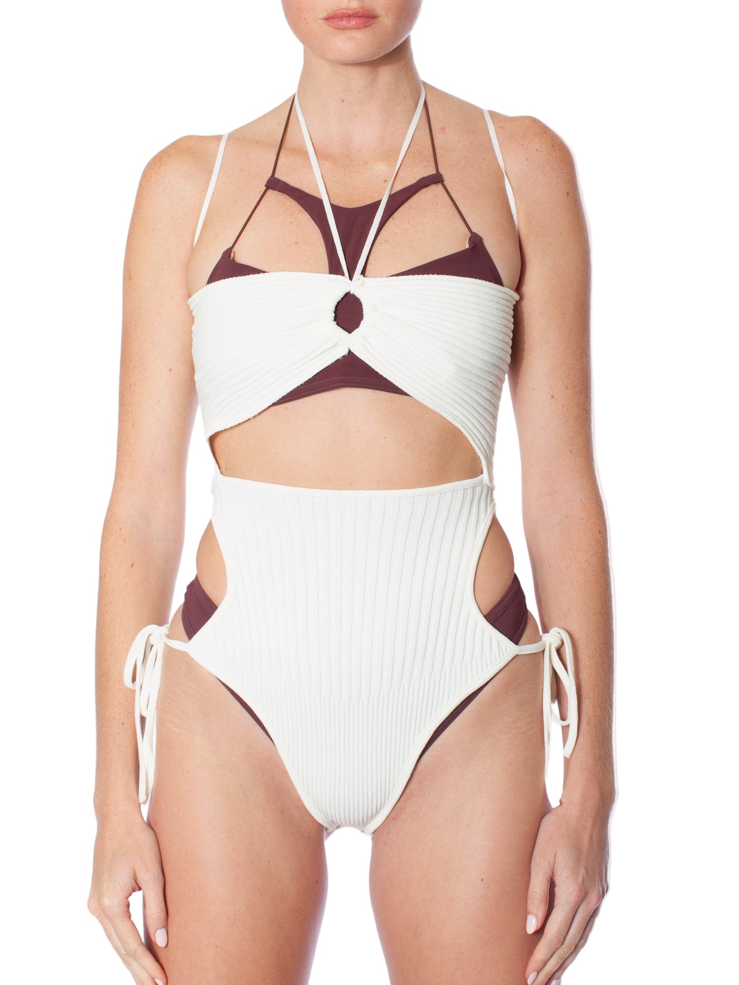 ANDREADAMO Ribbed Knit Sleeveless Bodysuit With Cut