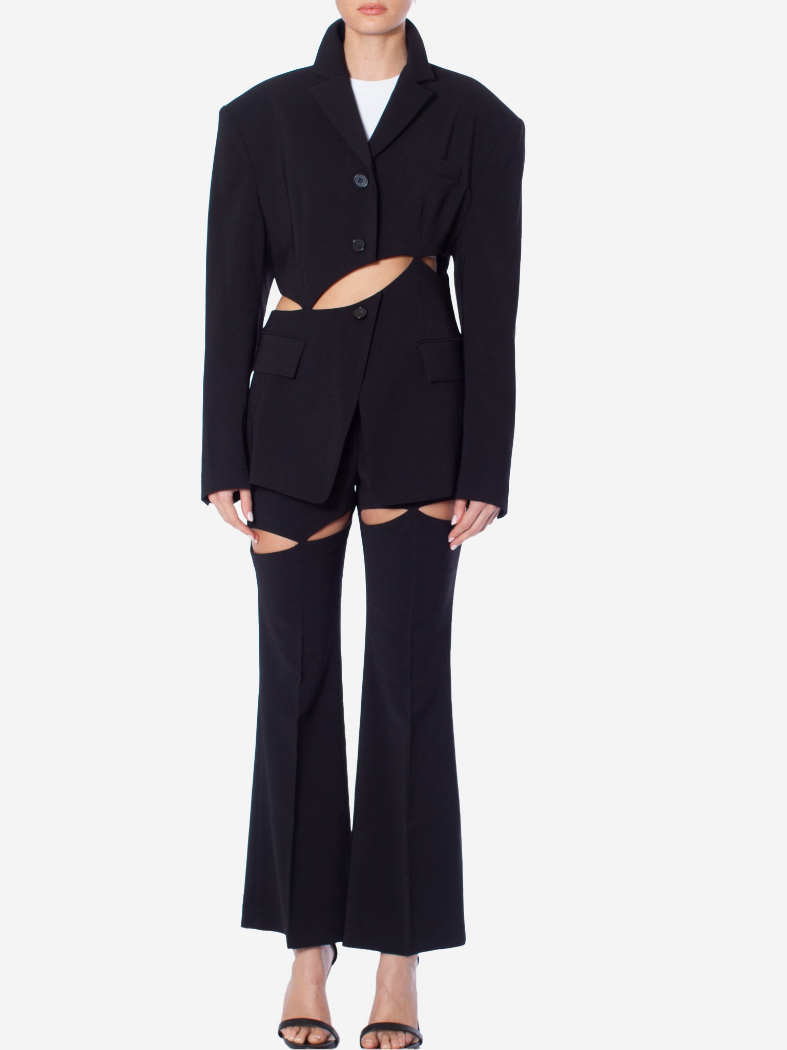 STUDIO J KOO Cut-Out Detailed Flared Trousers