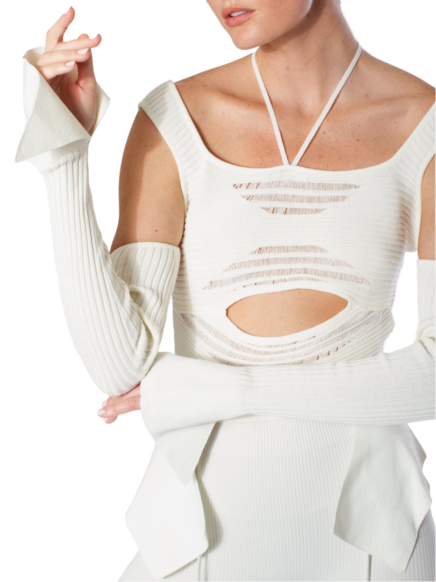 ANDREADAMO Ribbed Knit Top With Floating Details
