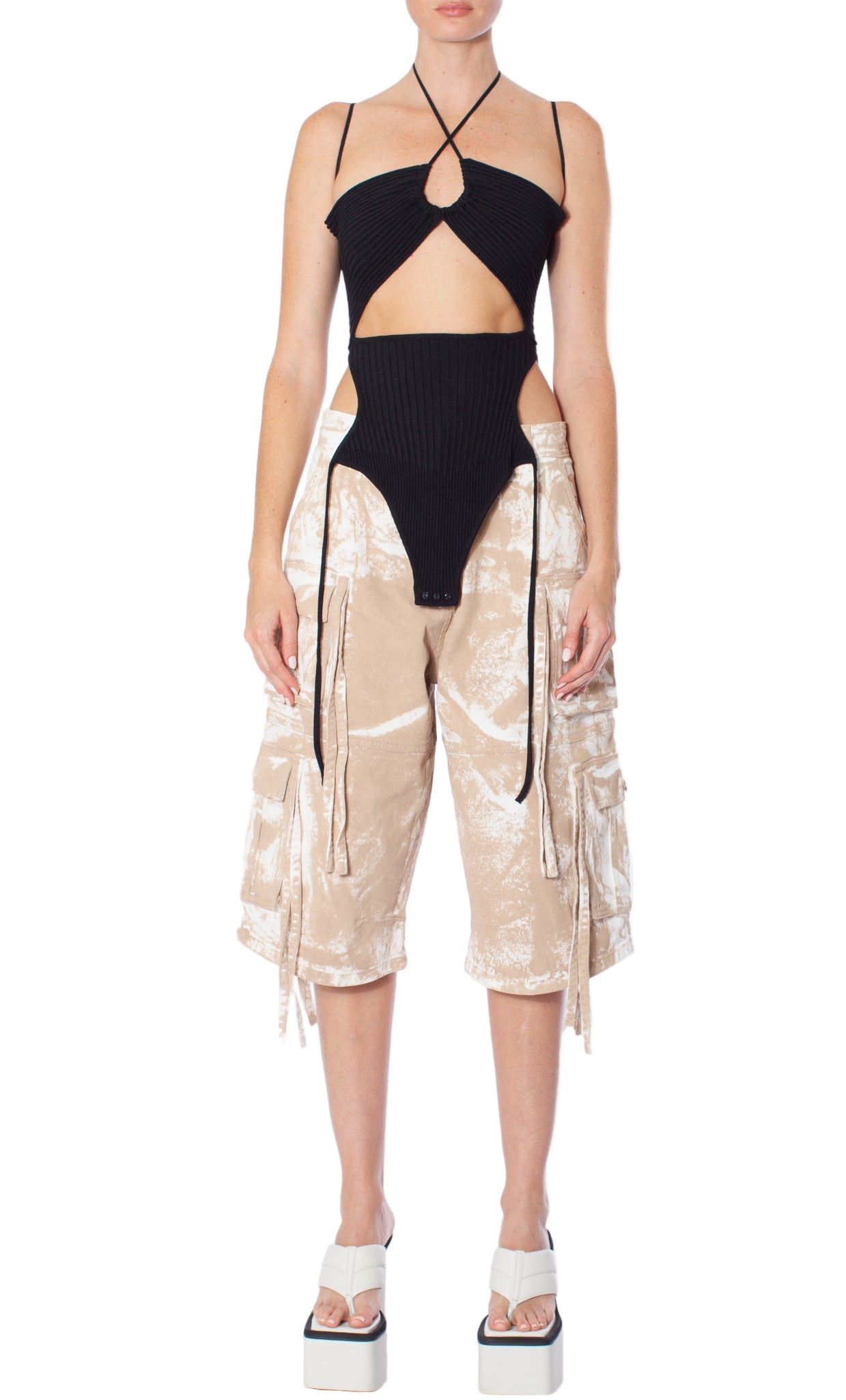 ANDREADAMO Ribbed Knit Sleeveless Bodysuit With Cut