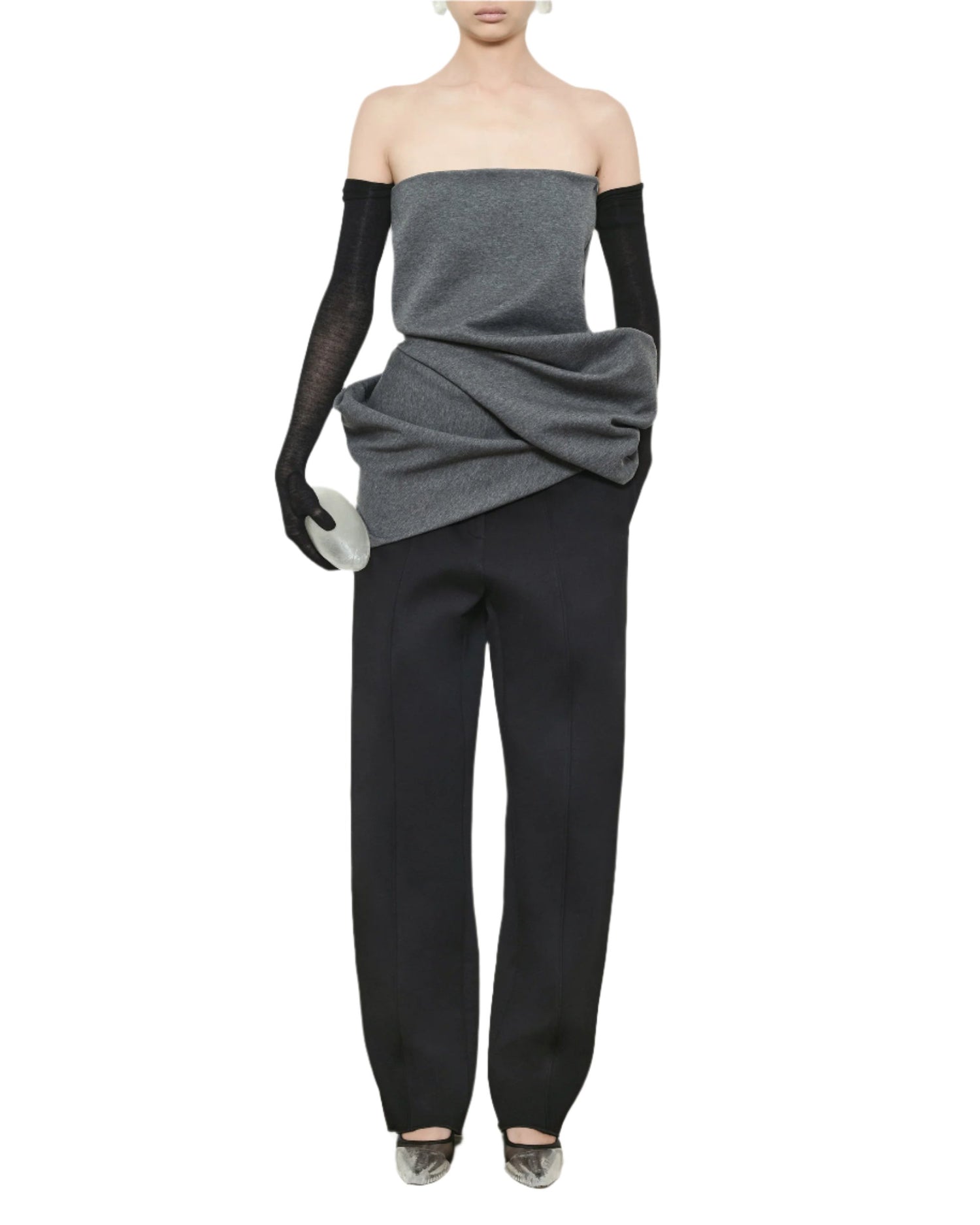 GIA STUDIOS Grey Strapless Asymmetric Top