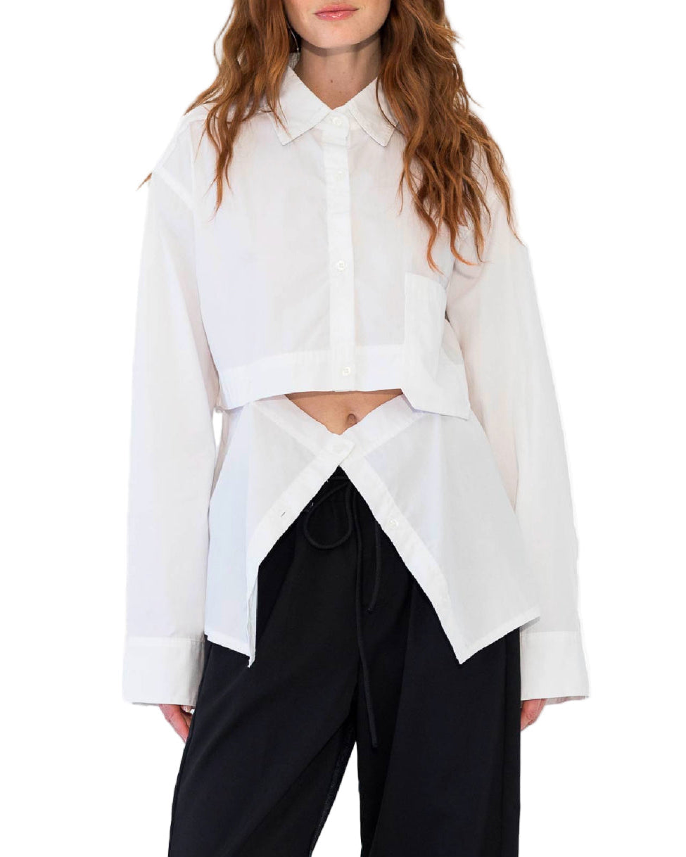 AOTC Basic Cropped Button Down Shirt