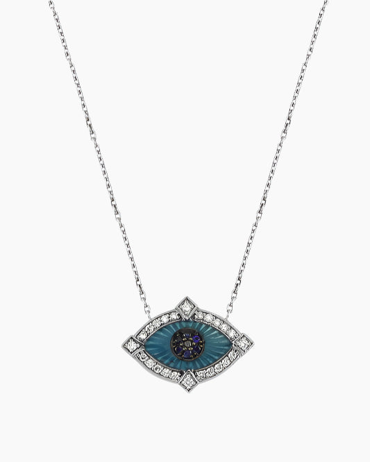 Necklace with an eye-shaped pendant on a white background