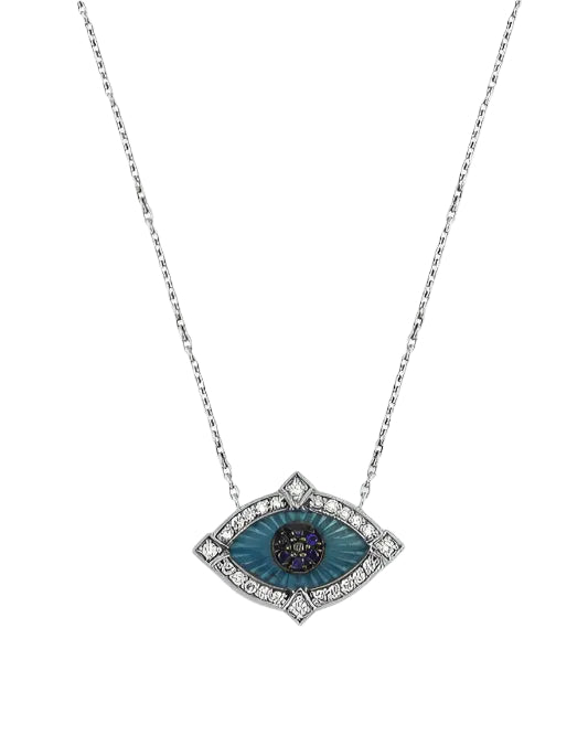 Necklace with an eye-shaped pendant on a white background