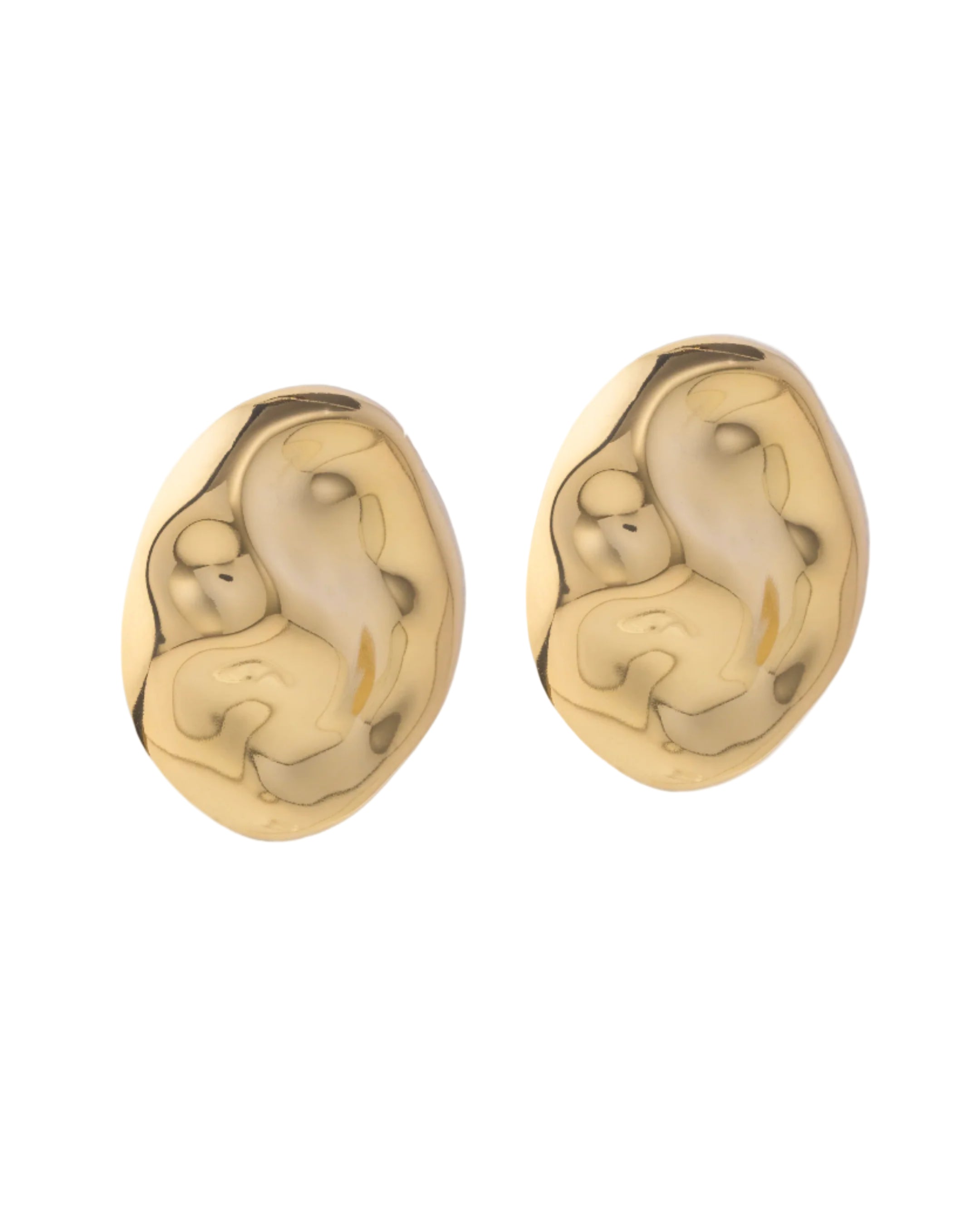 Pair of gold earrings with a white background