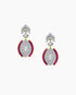 Pair of earrings with marquise-shaped gemstones and red accents on a white background