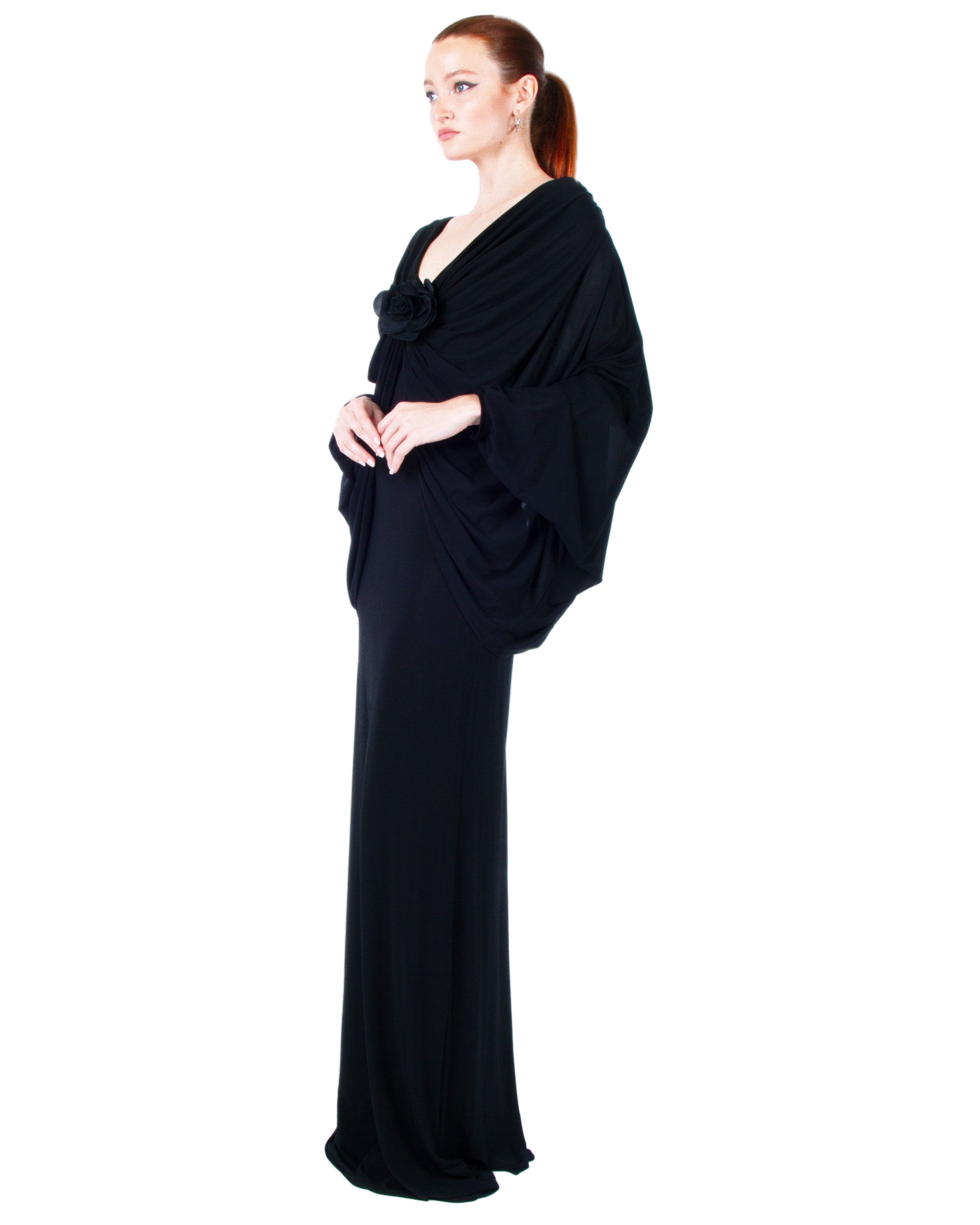 GIUSEPPE DI MORABITO Long Dress In Crepe Jersey With Floral Pin