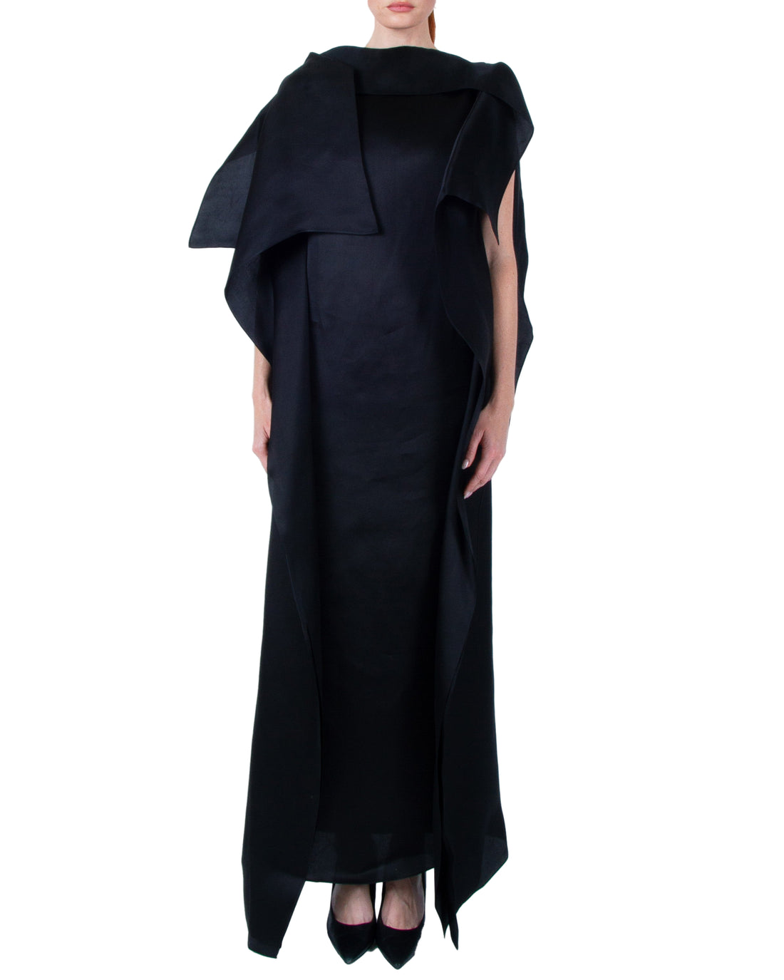 GIA STUDIOS Black Satin Organza Gown