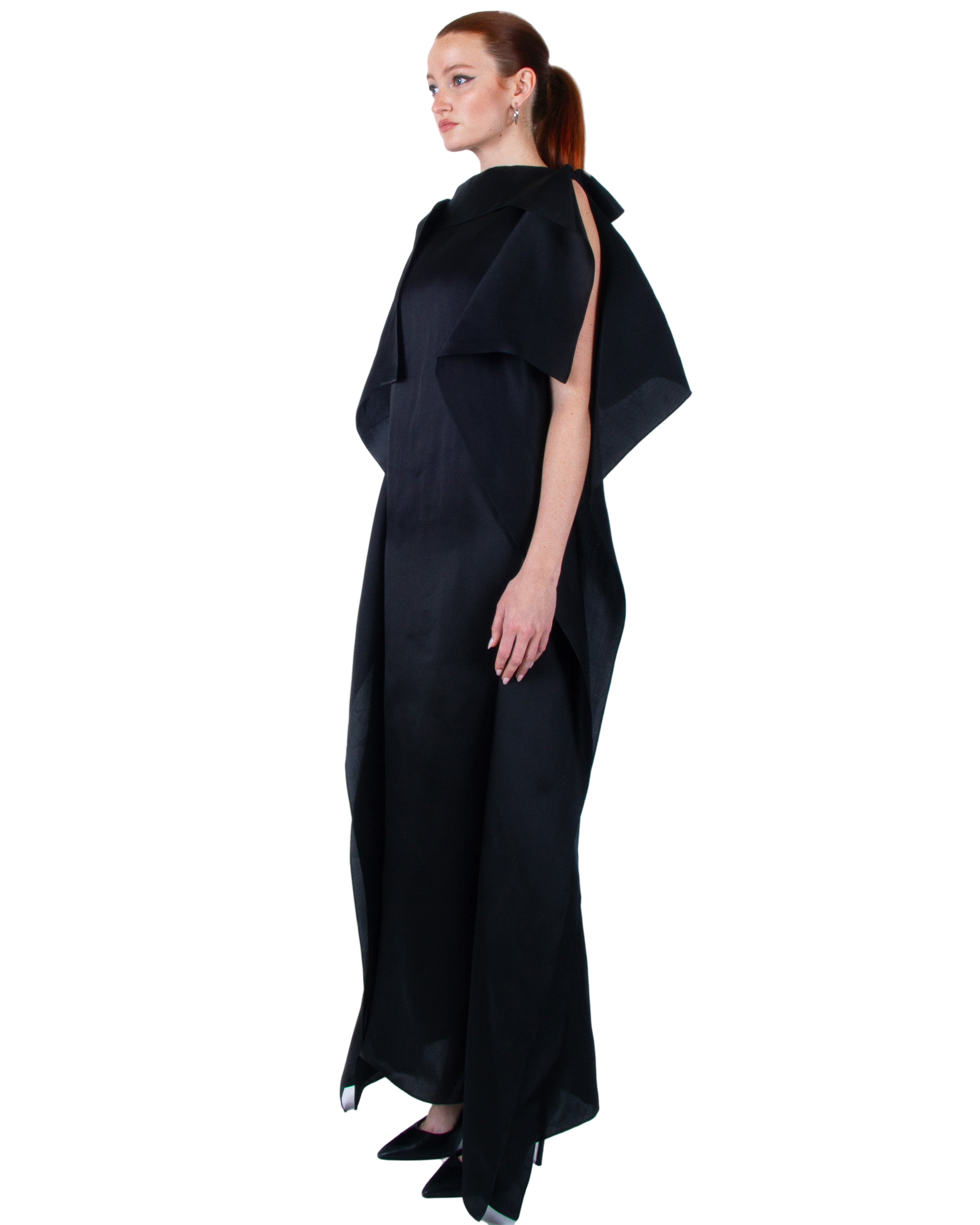 GIA STUDIOS Black Satin Organza Gown