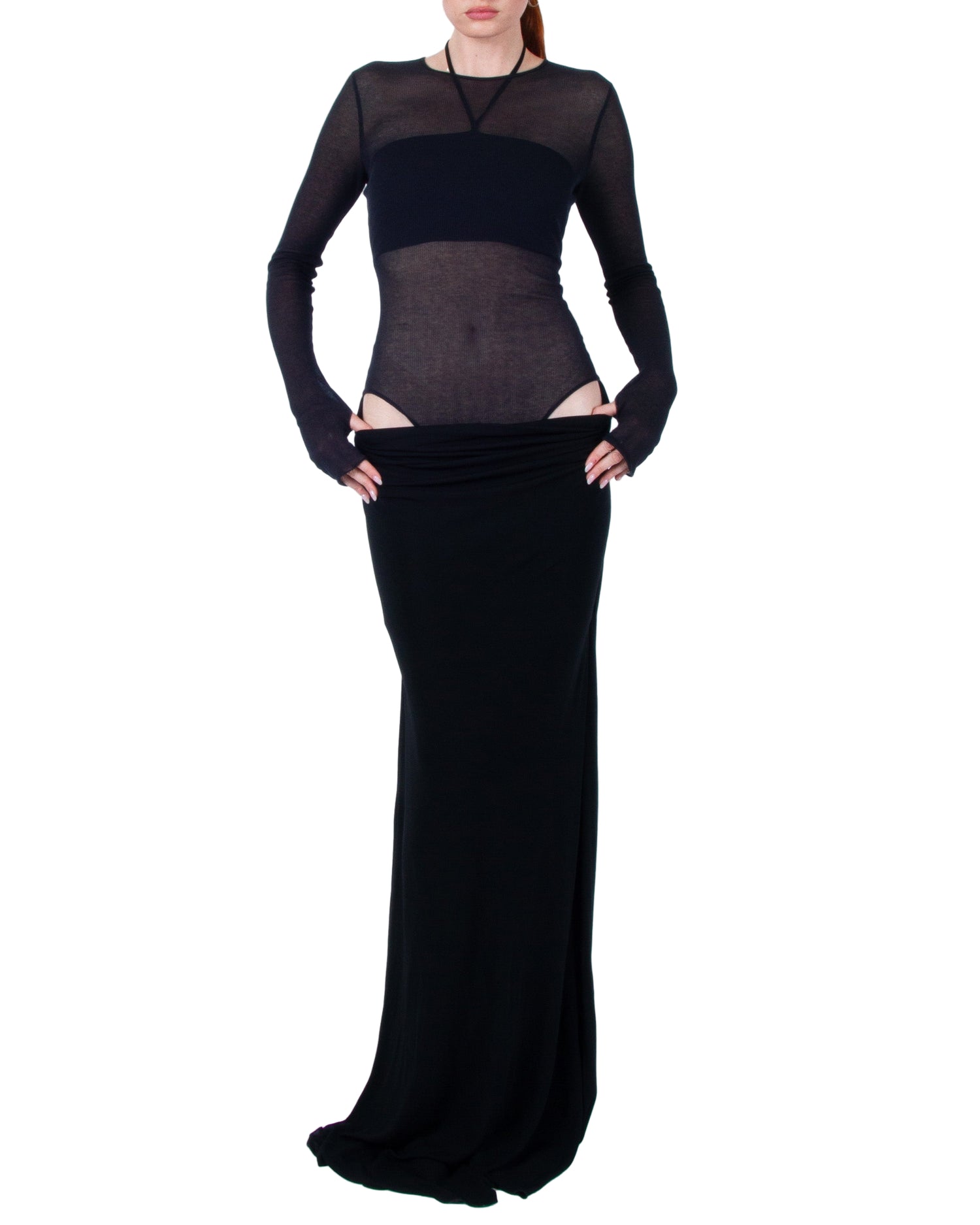 ANDREADAMO Jersey Long Dress With Ribbed Body
