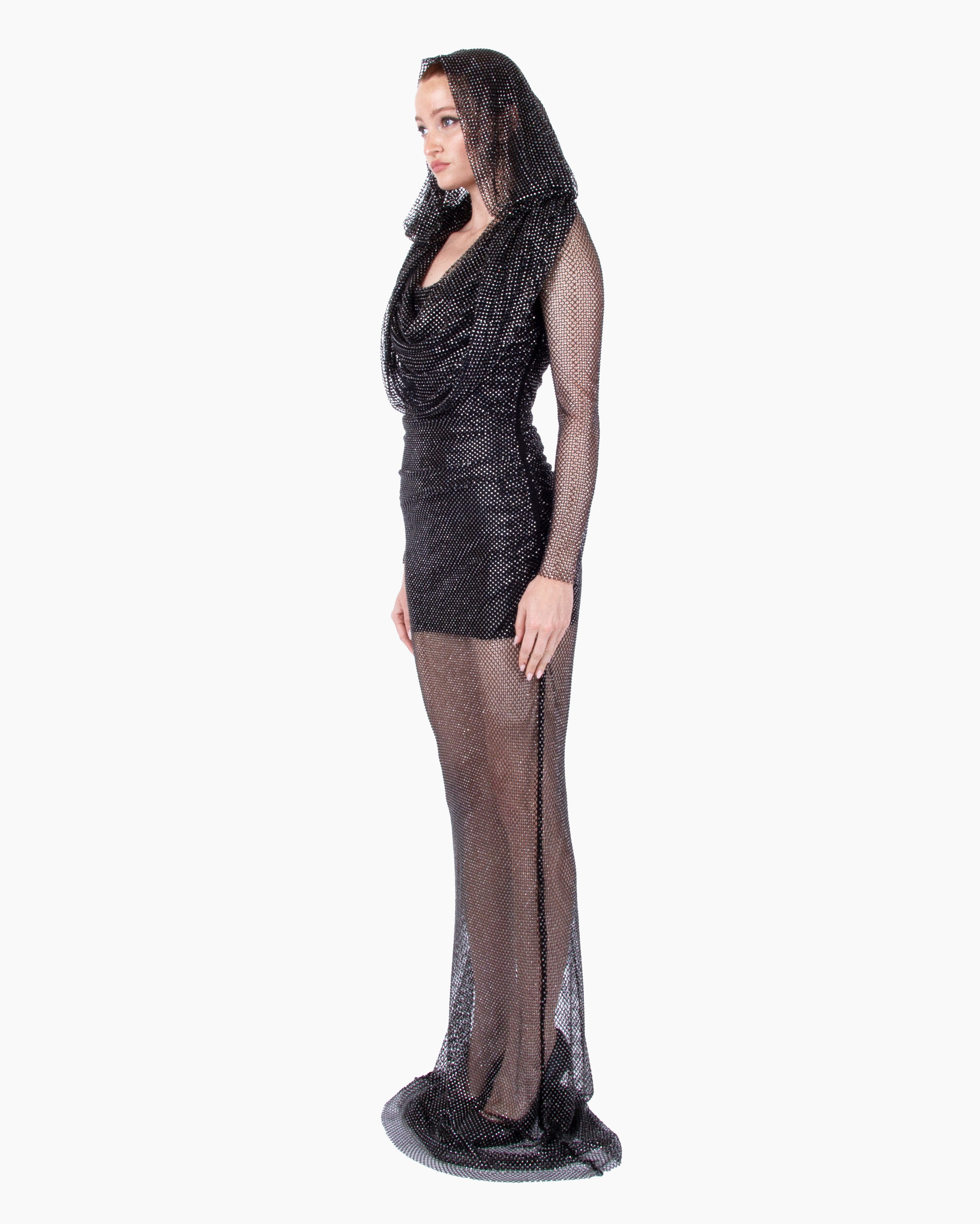 GIUSEPPE DI MORABITO Long Dress Hooded In Crystal Net