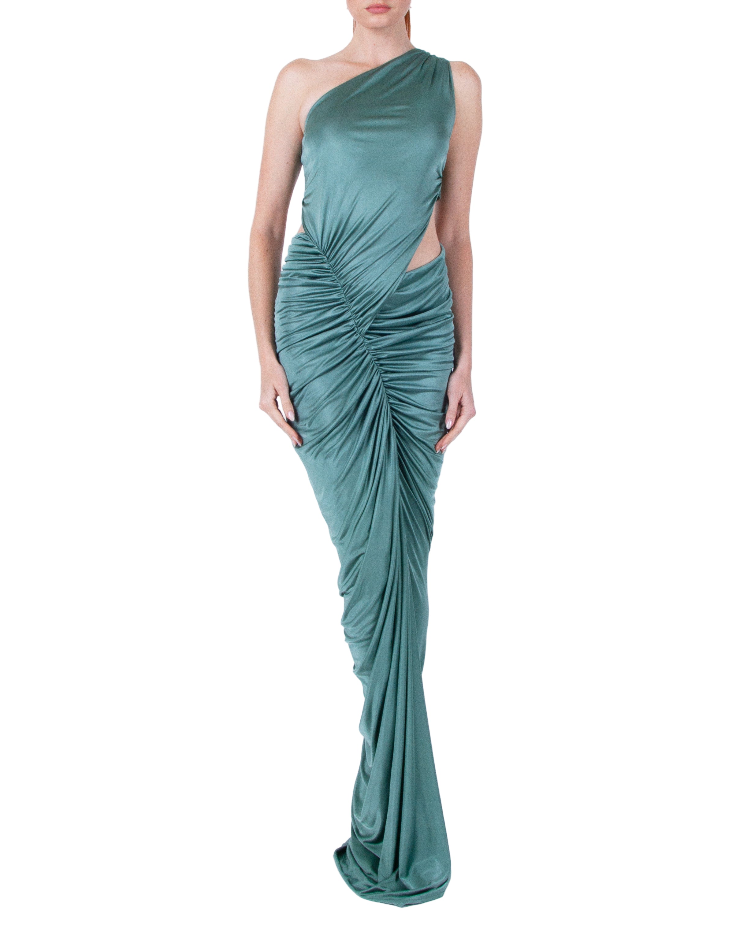 ATLEIN One Shoulder Ruched Cut Out Gown