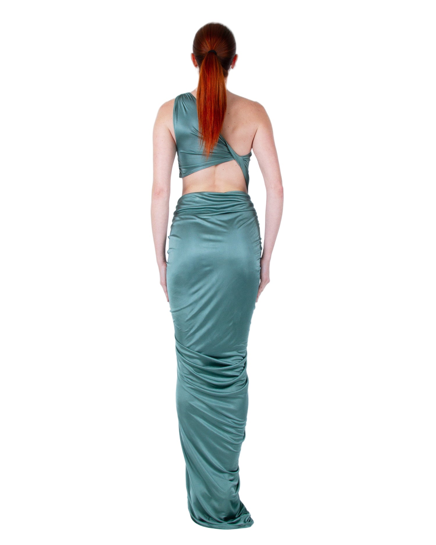 ATLEIN One Shoulder Ruched Cut Out Gown