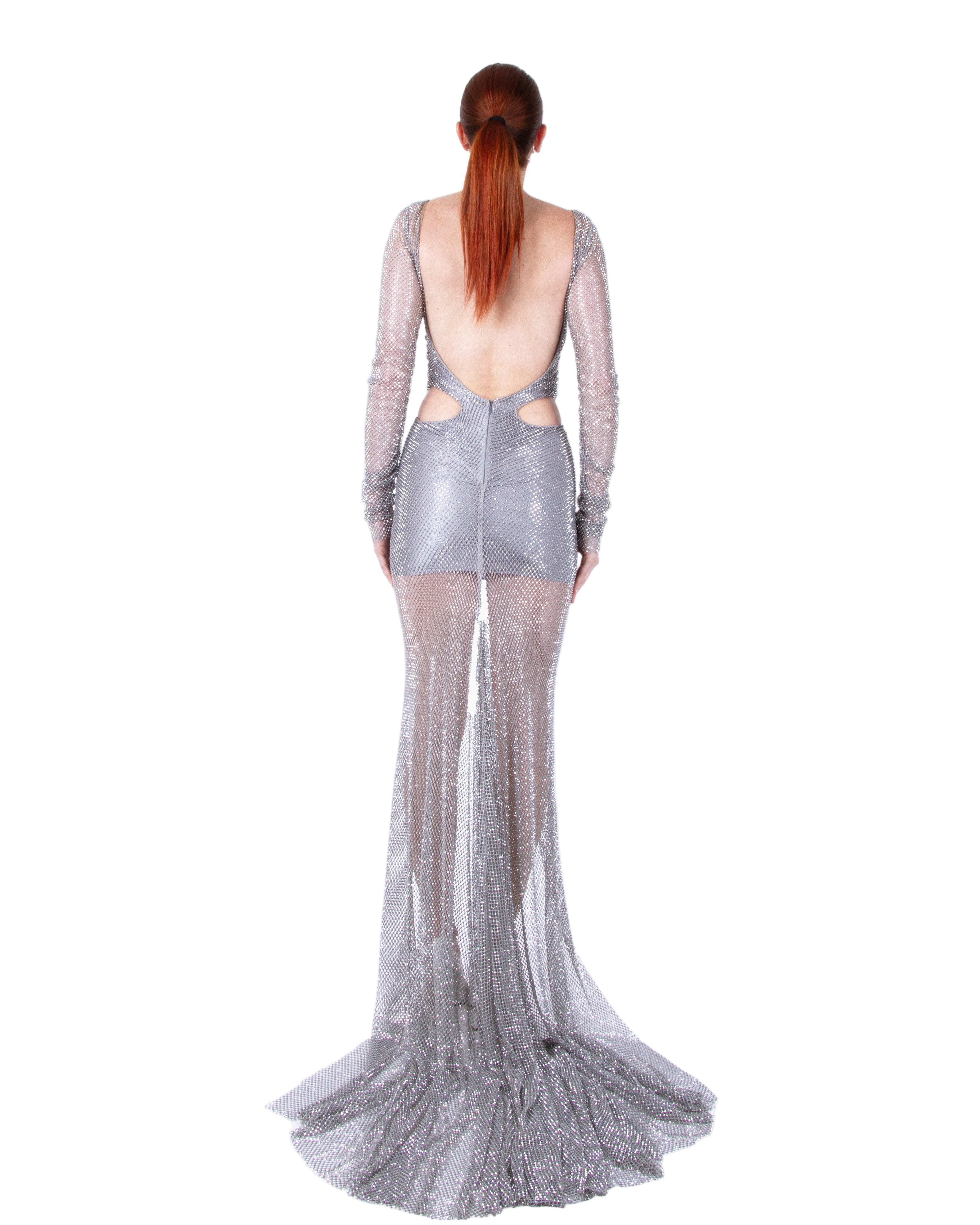 GIUSEPPE DI MORABITO Long Dress With Train In Crystal Net