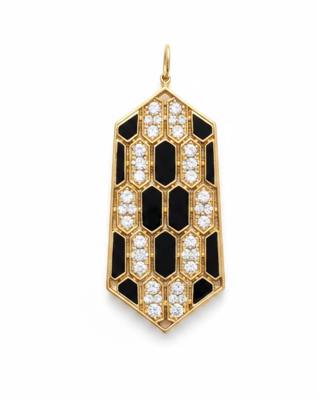 ELYZIAN Onyx and Gold Serpent Pattered Pendent