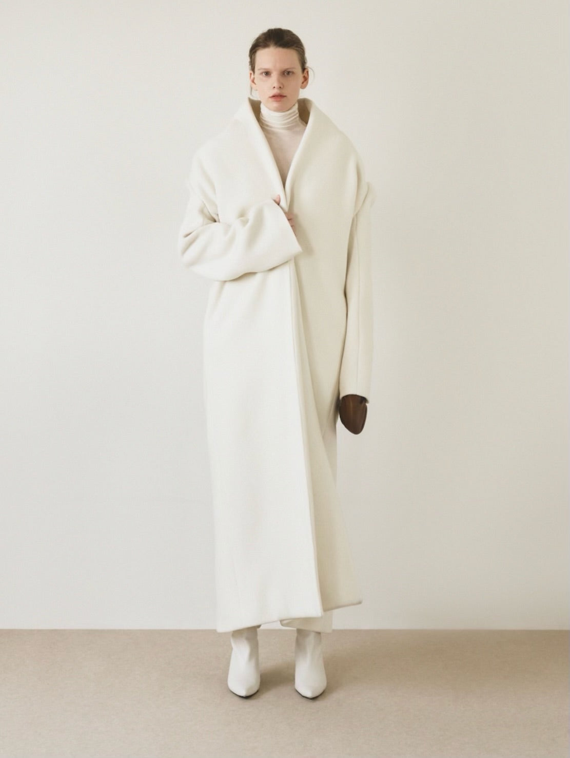 GIA STUDIOS Light Yellow Wool Draped Shawl Lapel Long Coat