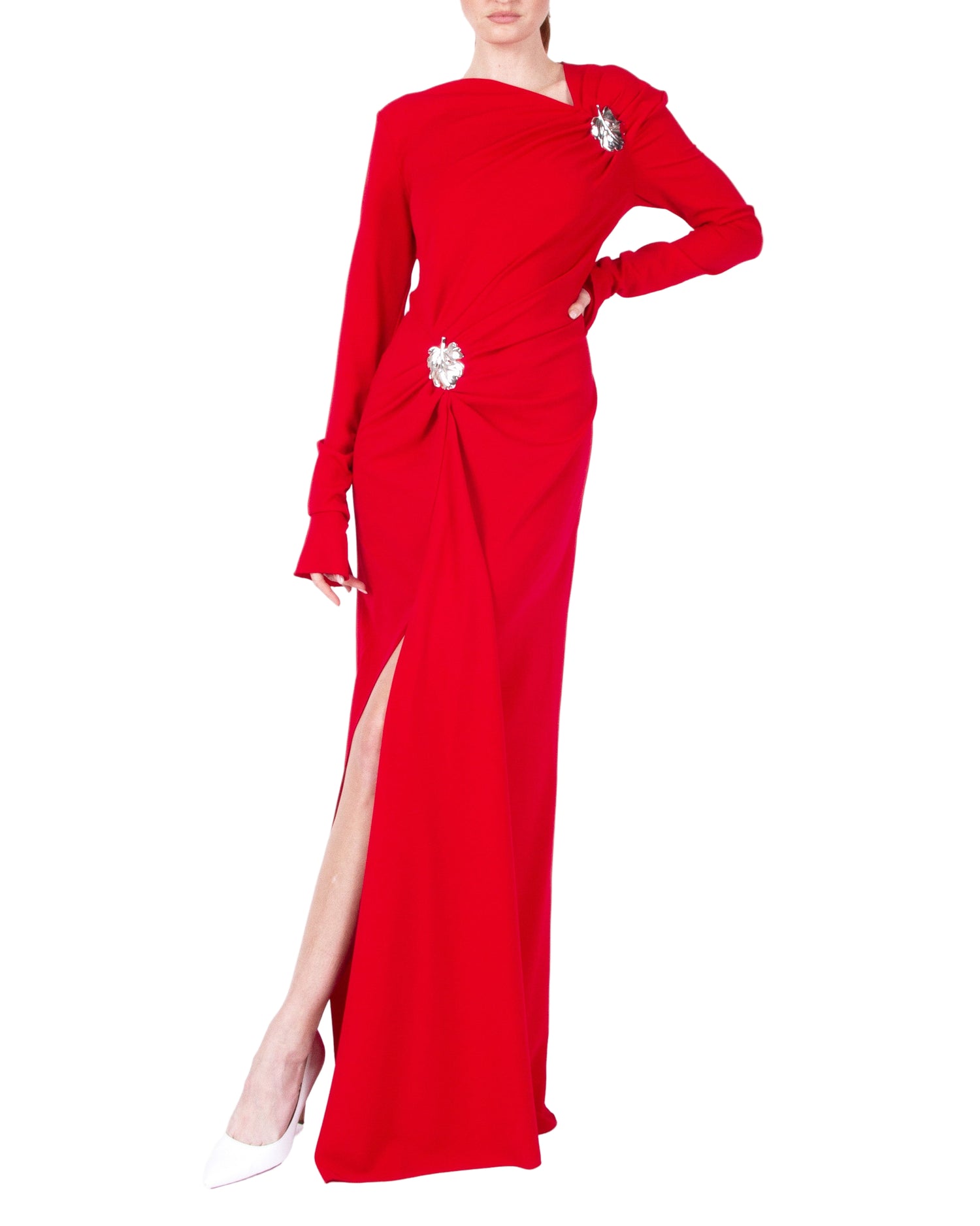 ANDREADAMO Technical Silklong Dress With Leaf