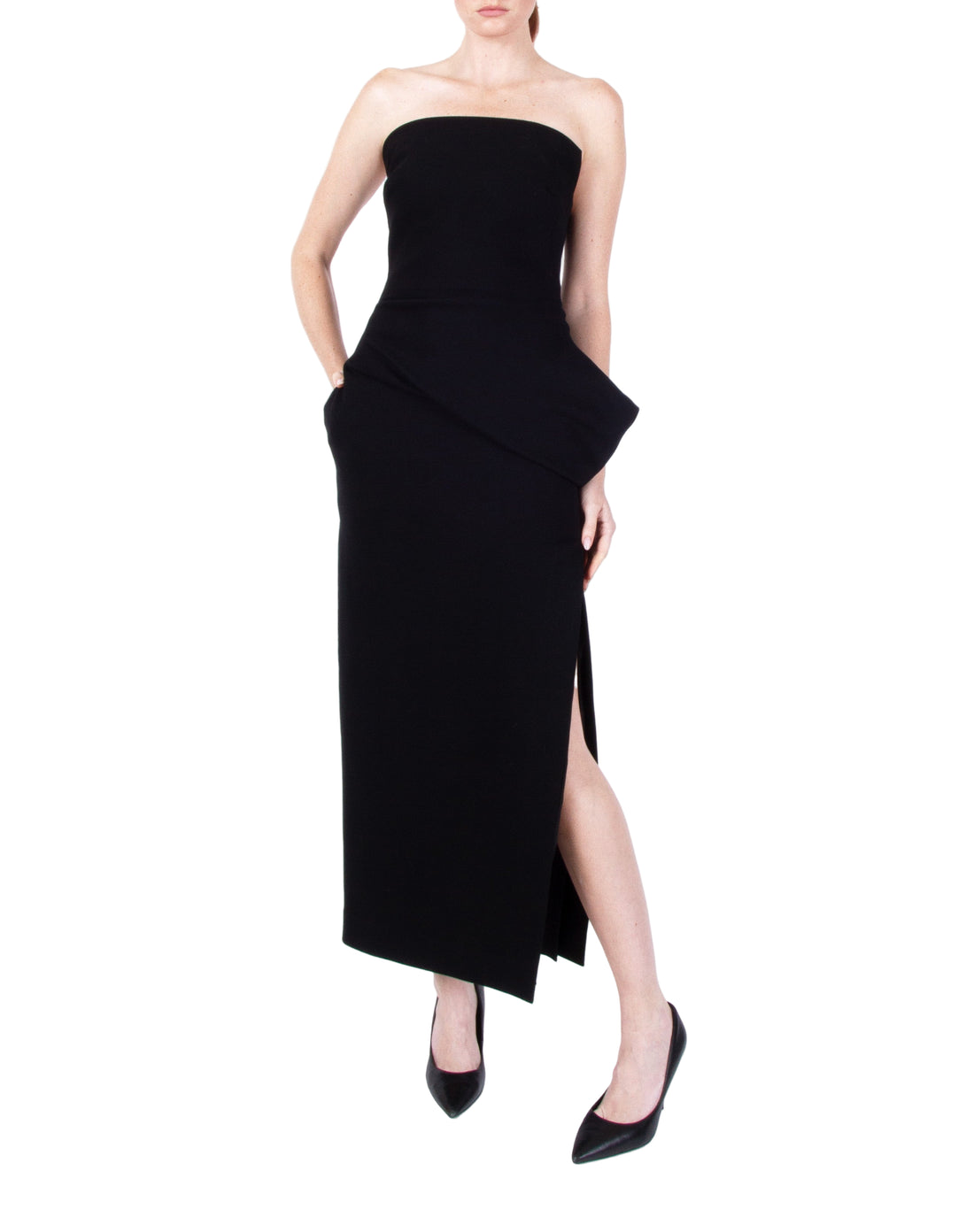 GIA STUDIOS Black Asymmetric Strapless Dress