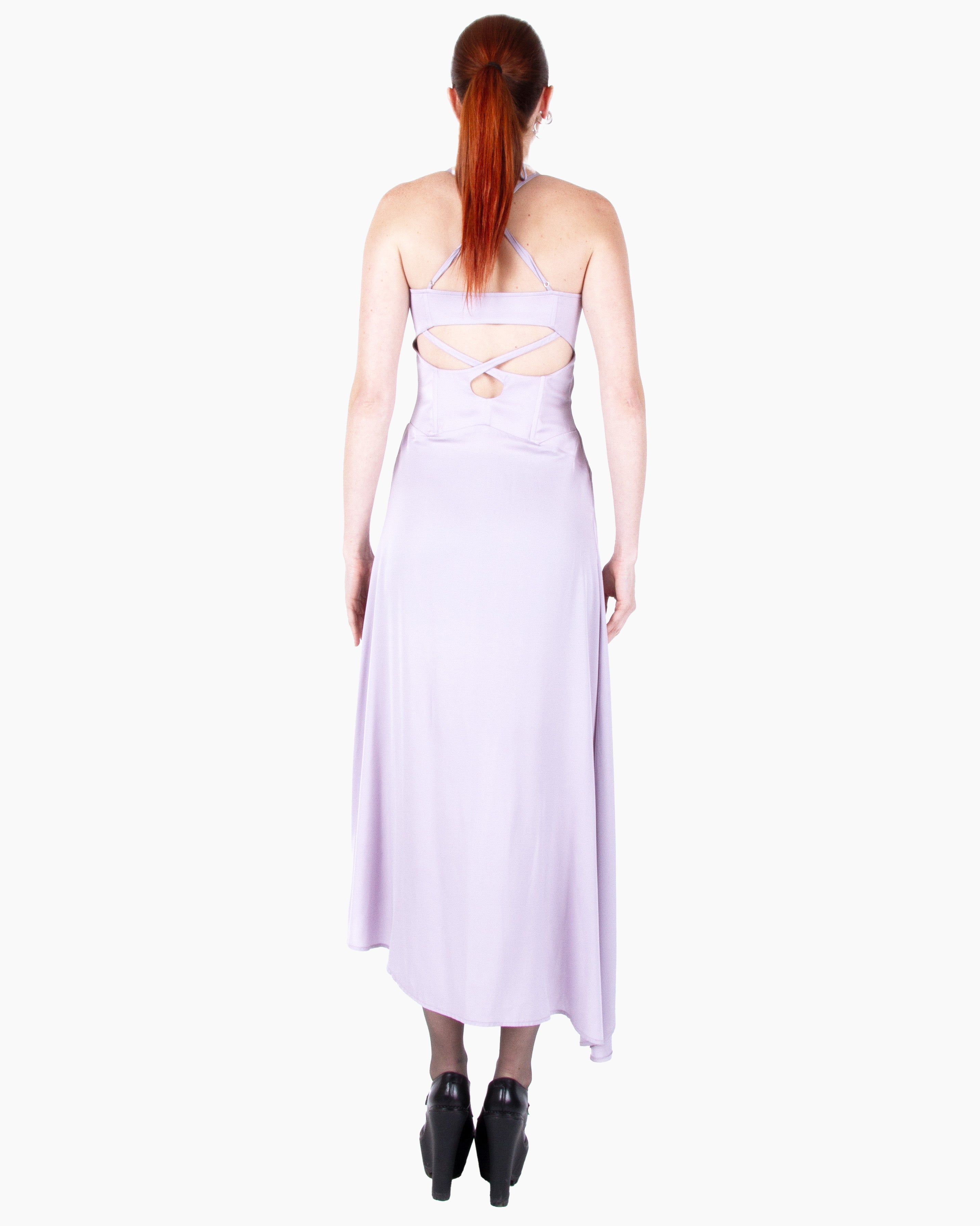 HAN WEN Silk Oval Cut-Out Corset Dress in Lavender