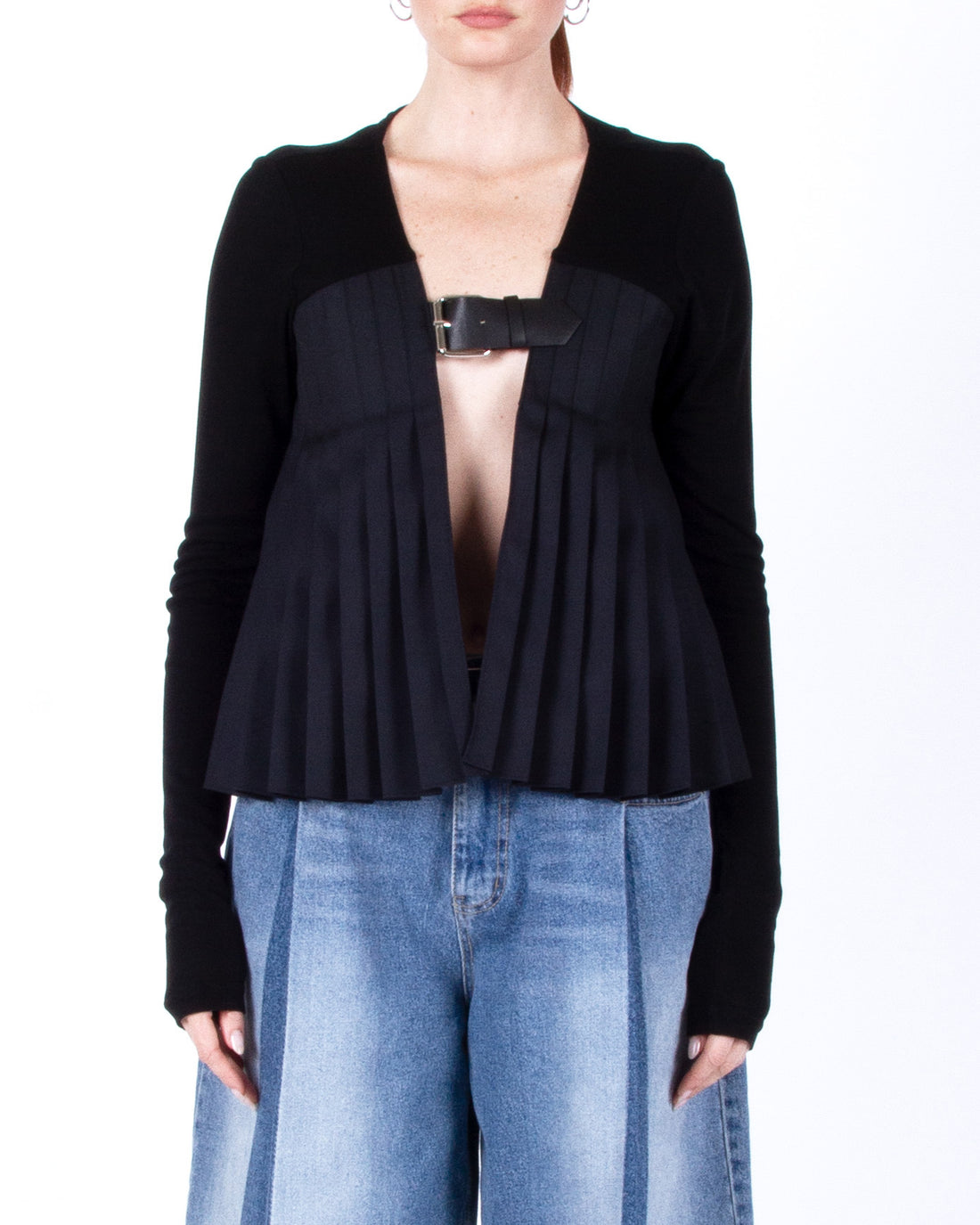 BONBOM Buckle Pleat Cardigan