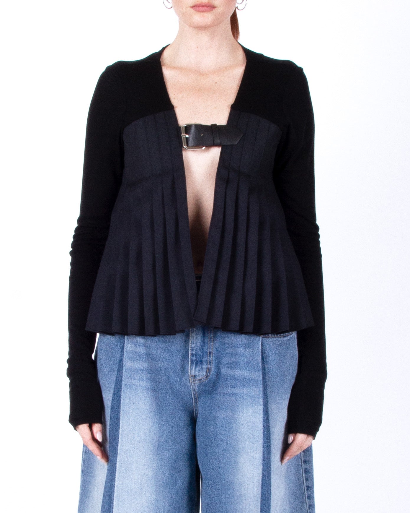 BONBOM Buckle Pleat Cardigan